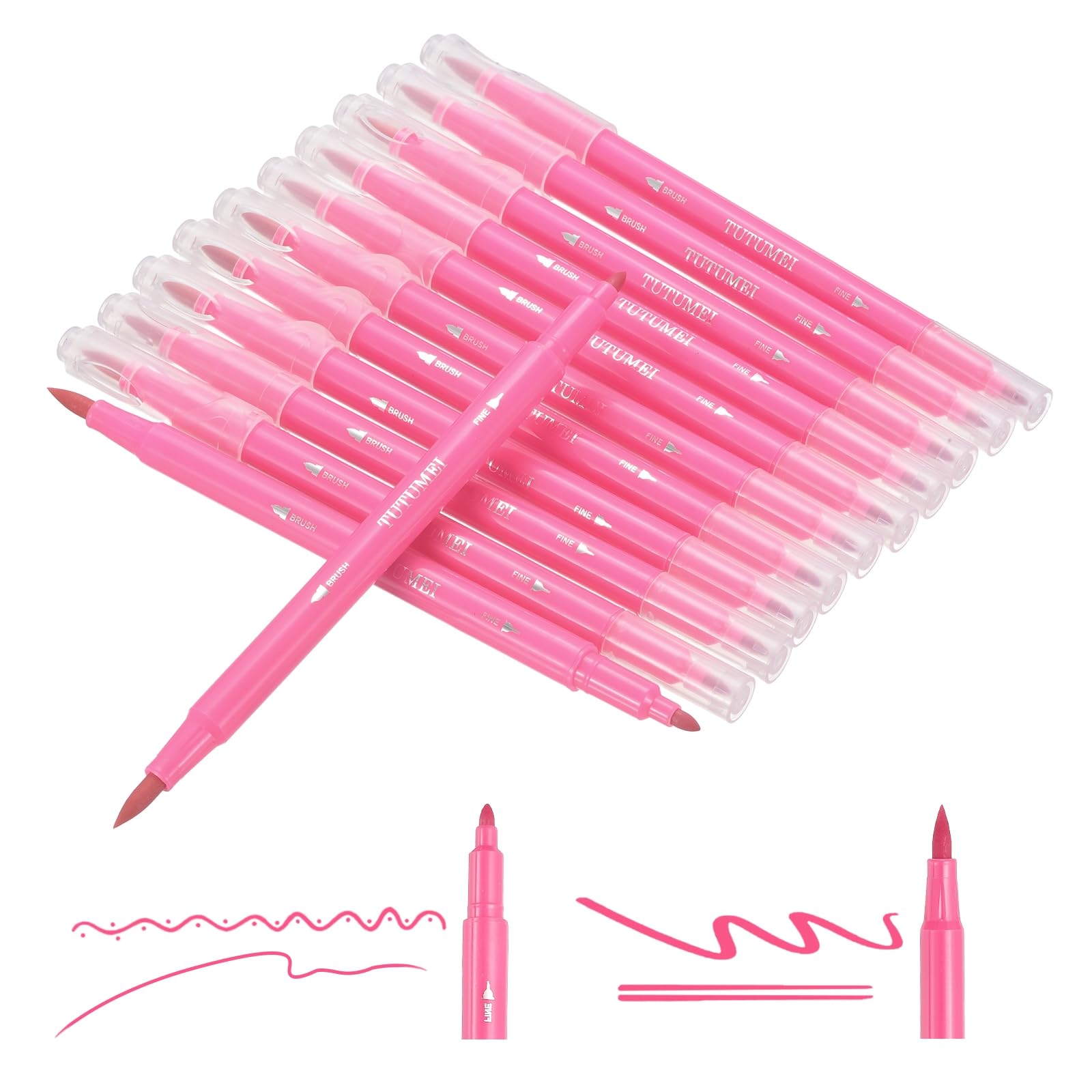 PATIKIL 12 Pack Dual Markers Brush Pens, Light Peach Double Tip Colored Pen Coloring Marker Set Supplies for Adults Coloring Books Note Taking Writing Calligraphy Drawing Sketching