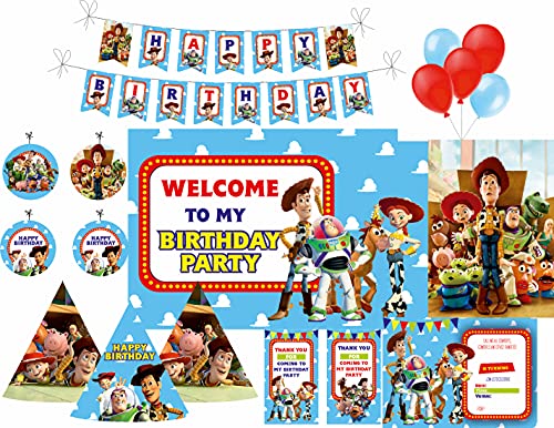Image of Pretty Ur Party Toy Story Party decorations Kit - 80 pcs includes Banner, balloons, thank you, centerpiece, danglers, Birthday Party Supplies, Birthday Party Decor, Birthday Banner for Girls Kids