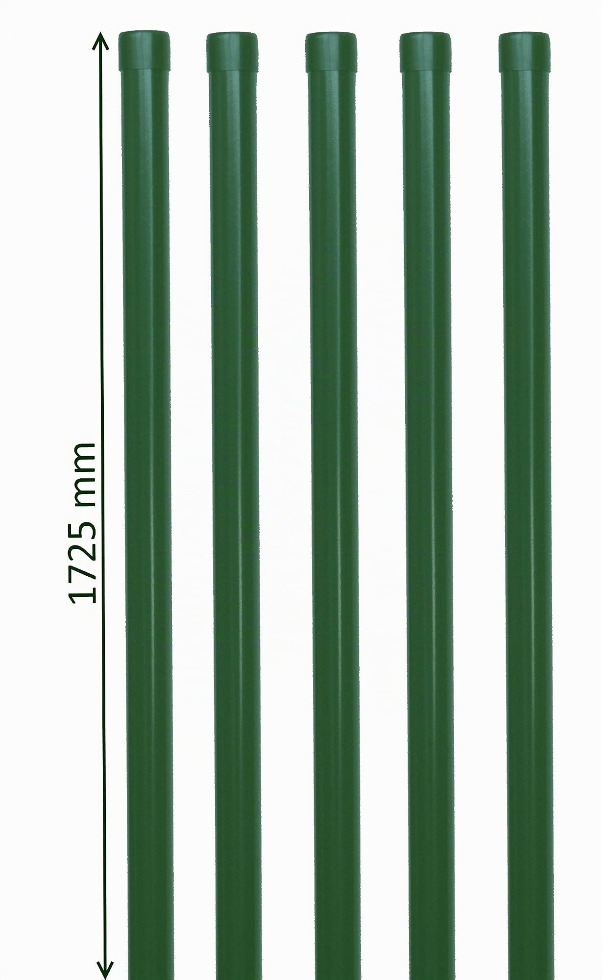 5x Metall Zaunpfosten Ø 34 mm 1725 mm – Gartenzaun Pfosten Grün RAL 6005 – Zaunpfahl Set für 1,5 m Schweißgitterzaun – Pulverbeschichtet inkl. Kunststoffkappe