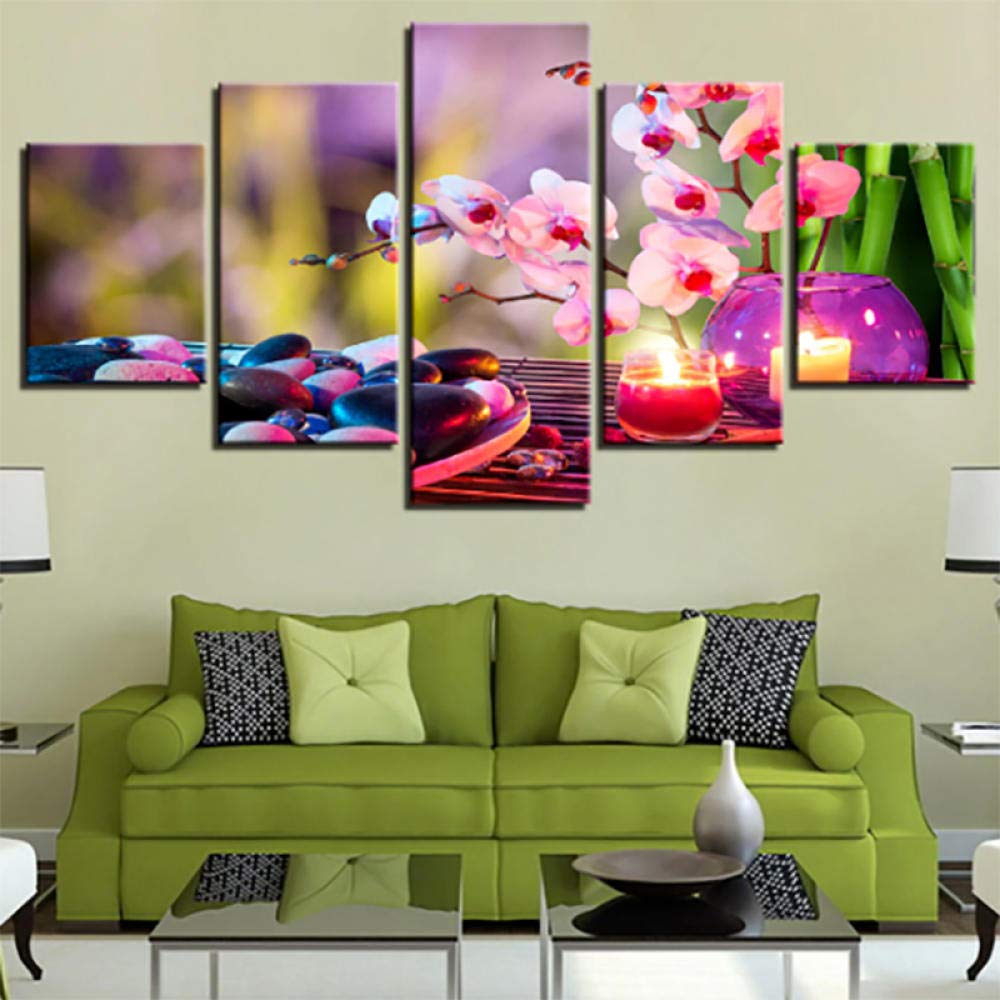 Xcstdjx Lienzo De Arte De Pared,5 Piezas,Impresiones Modernas,Carteles De Plantas De Sakura,Imágenes,Decoración Modular Para Habitación Del Hogar,Pinturas Decorativas Para Sala De Estar,Con marco