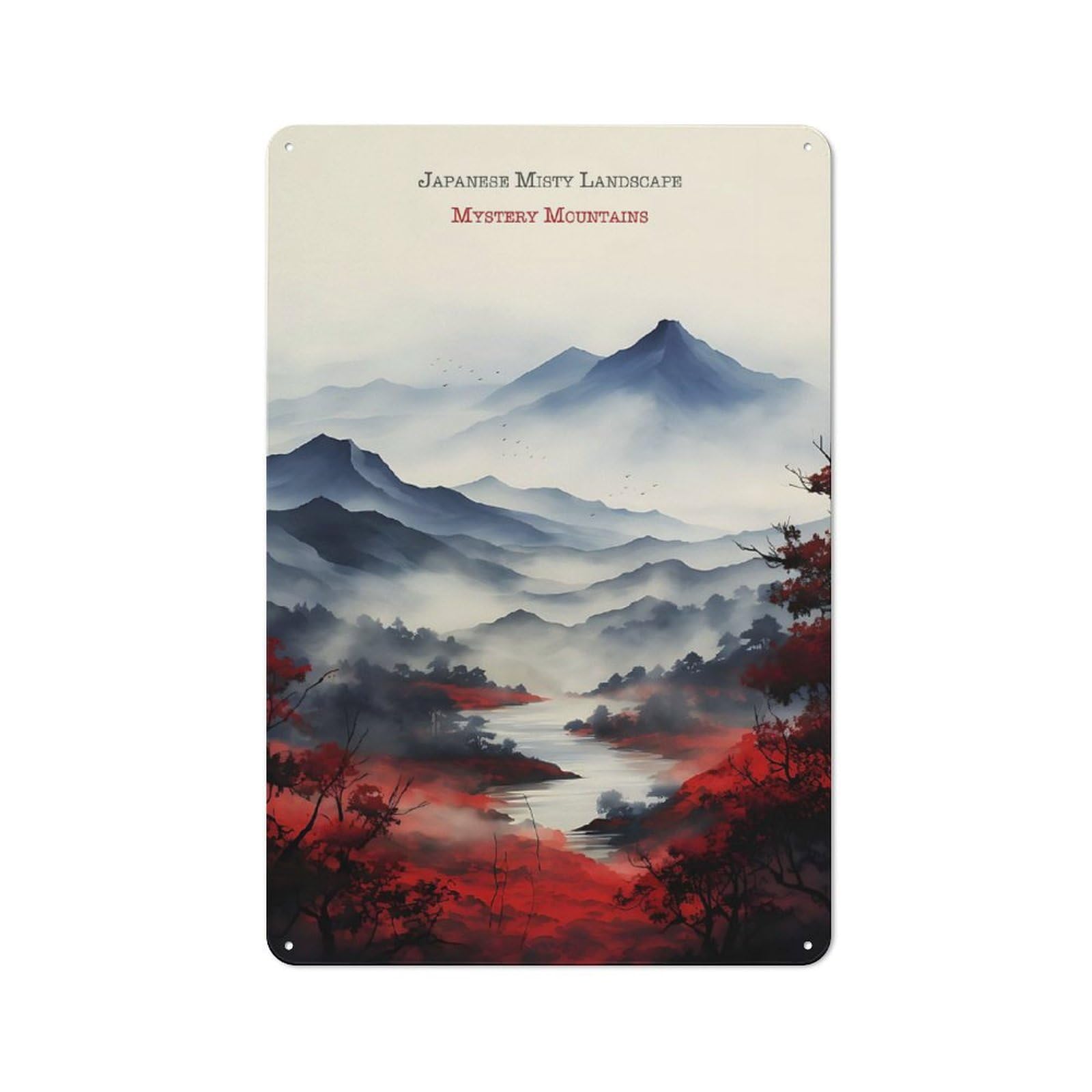 Junmoney Japanese Misty Landscape Industrial Metal Sign 30X20cm, Modern Retro Loft Wall Plaque For Workspace, Cafe, Hallway Or Garage