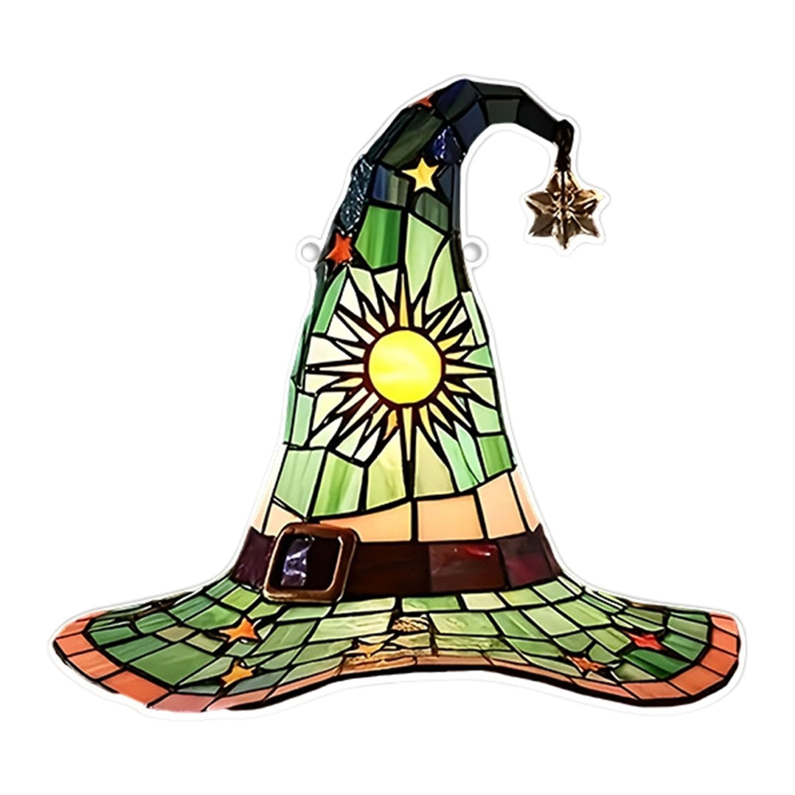 Carotoe D Staine Glass Window Hanging, Witch Hat Suncatchers Colorful Glass Panel Wall Art Ecors For Balconies, Yar, Wall Garden Witch Hat Staine Suncatchers Window Hanging Ecoration