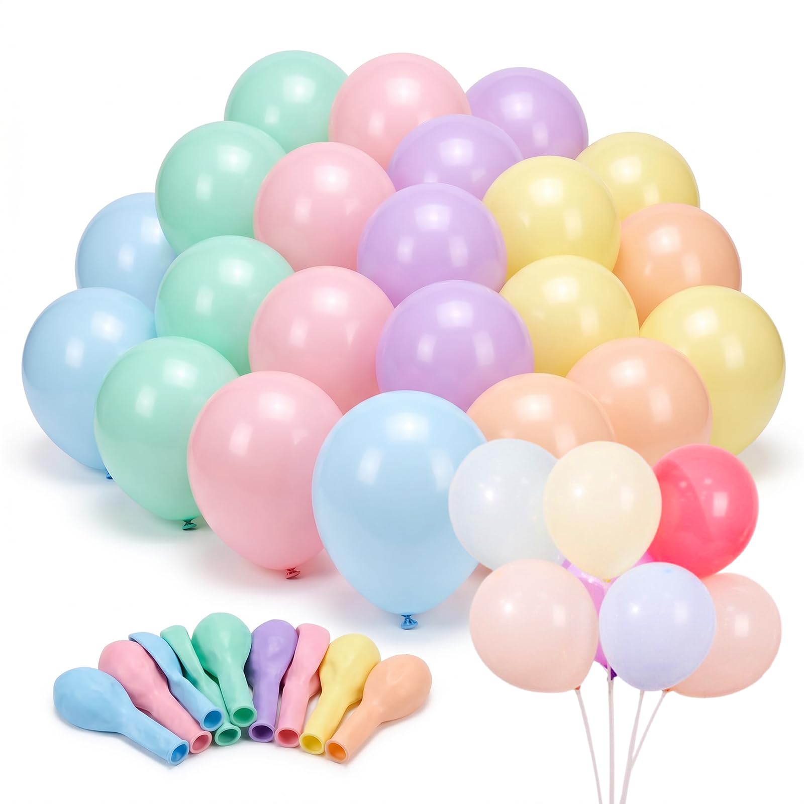 Pastel Rainbow Balloons 100 Pack 12 Inch Thick Latex Macaron Color Balloons Pink Yellow Purple Green Blue for Girl Birthday Baby Shower Wedding Princess Engagement Party Decorations