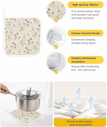 Miniatura 2 de 5 Packs Flower Leaves Pot Holders Sets for Kitchen,Oven Pan Plate Bowl Pads Heat Proof Mat with Hanging Loop,Terry Cloth Potholders Soft Grip For