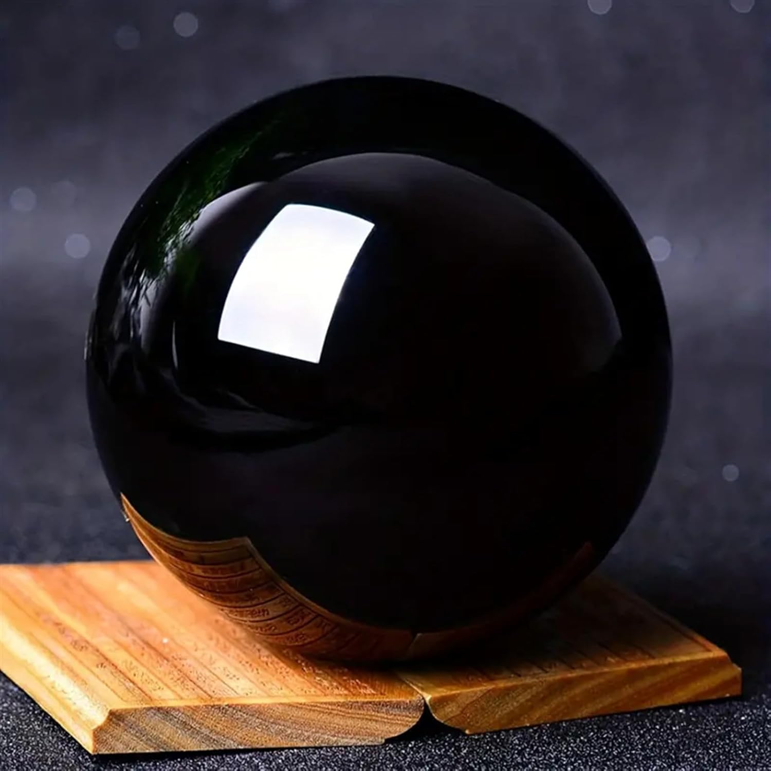 Obsidian Crystal Ball with Stand, Quartz Gemstone Sphere for Feng Shui Divination Home Decoration Gift,7cm/2.75in