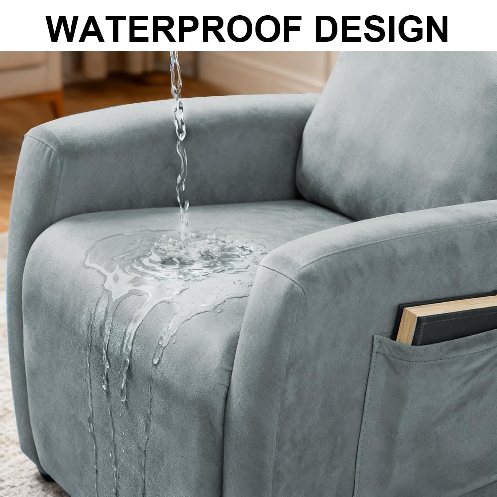 Sessel überzug wasserdichte, Stretch Sesselschoner mit Taschen, Stressless Hussen für Wohnzimmer Fernsehsessel (Light Gray)