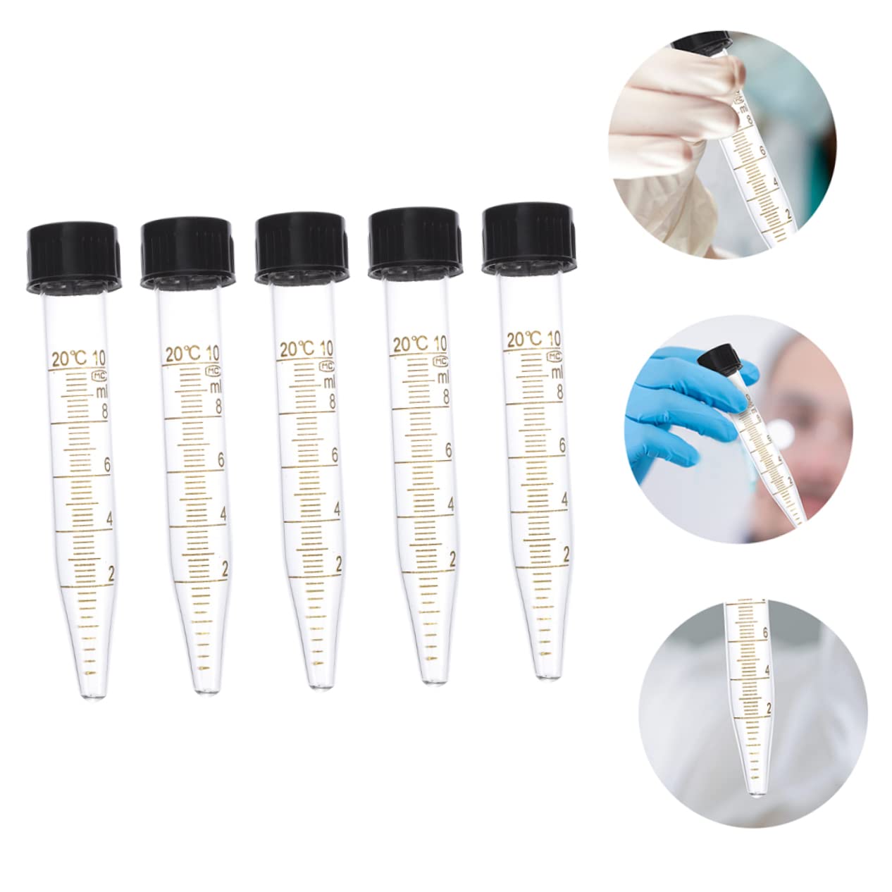 CHILDWEET Tubes à Centrifuger et Échelle de Mesure Précise avec Bouchons à Vis en Verre et Plastique Lot de 5 10 Ml de Laboratoire pour Équipement Hospitalier