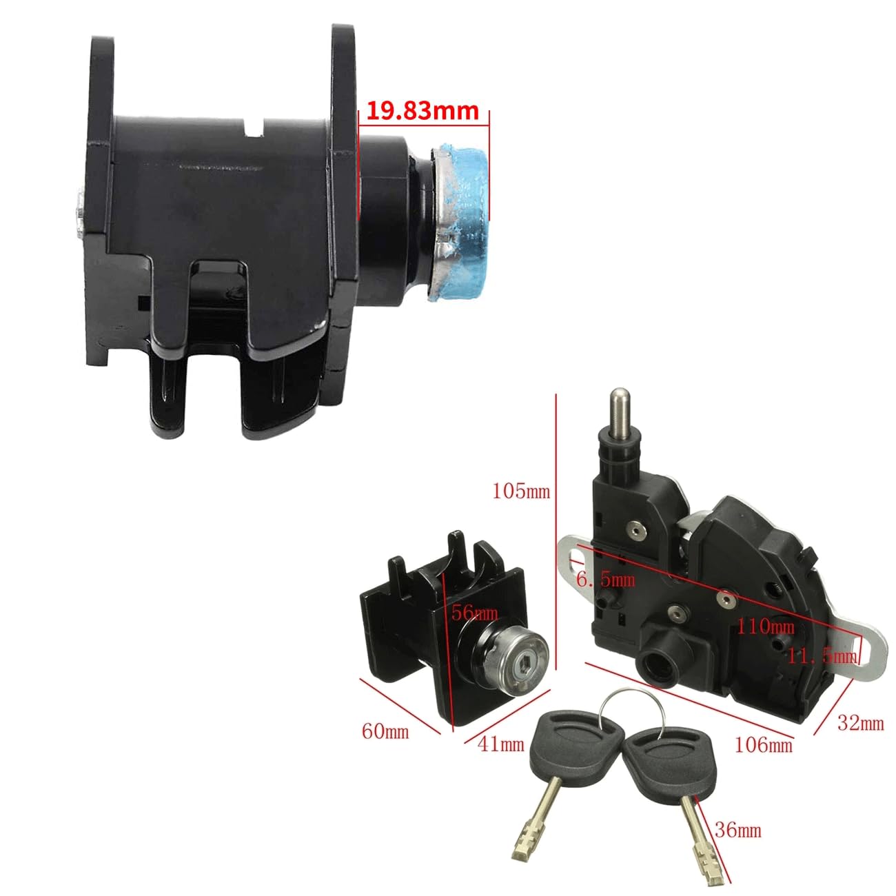 Serrure de capot complète avec 2 clés Compatible avec Ford Transit Mk6 Mk7 4956236 YC1516B970AD 4124287 6C1A16D748AB 8T1A16700AA