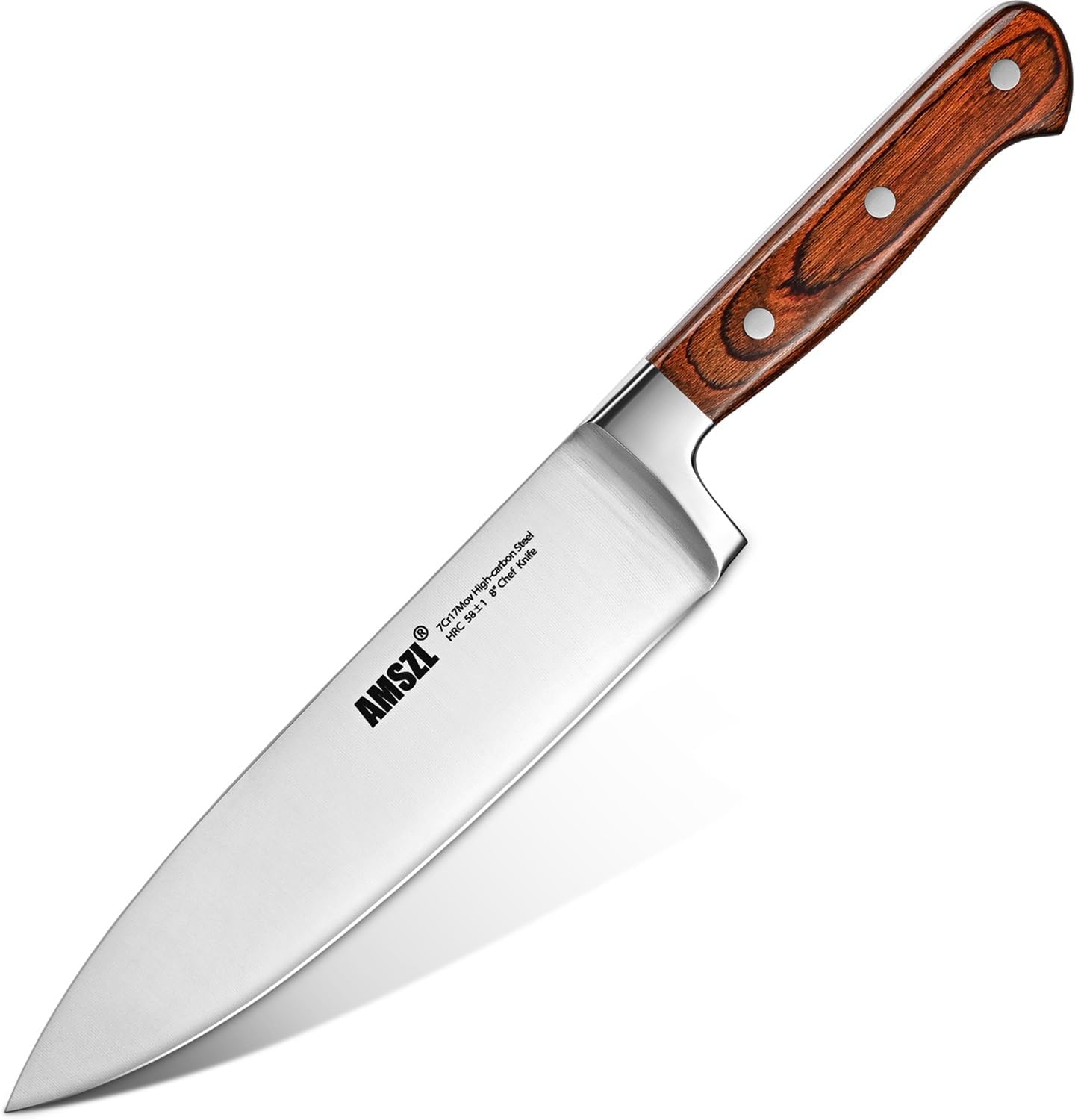 Chef Knife 8 Inch – Professional Kitchen Knife, Ultra Sharp German High-Carbon Stainless Steel, Full Tang Ergonomic Pakkawood Handle, Ideal for Slicing Meat Dicing Vegetables