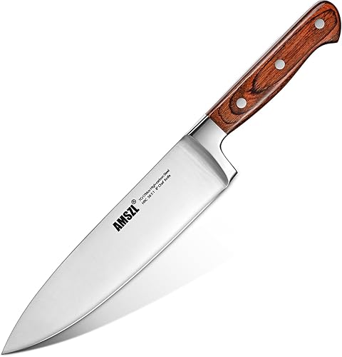Miniatura 8 de Cuchillo de chef alemán clásico de 8 pulgadas, corte para verduras y carne, núcleo de acero profesional 7Cr17MoV ultra afilado y asas de madera de