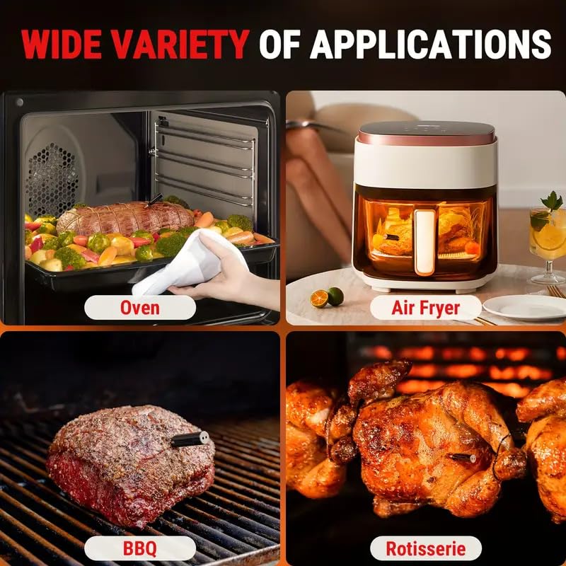 500FT Wireless Meat Thermometer – Bluetooth Digital Food Thermometer with Temperature Alarm, Smart BBQ Grill Thermometer for Oven, Smoker, Kitchen & Rotisserie Cooking