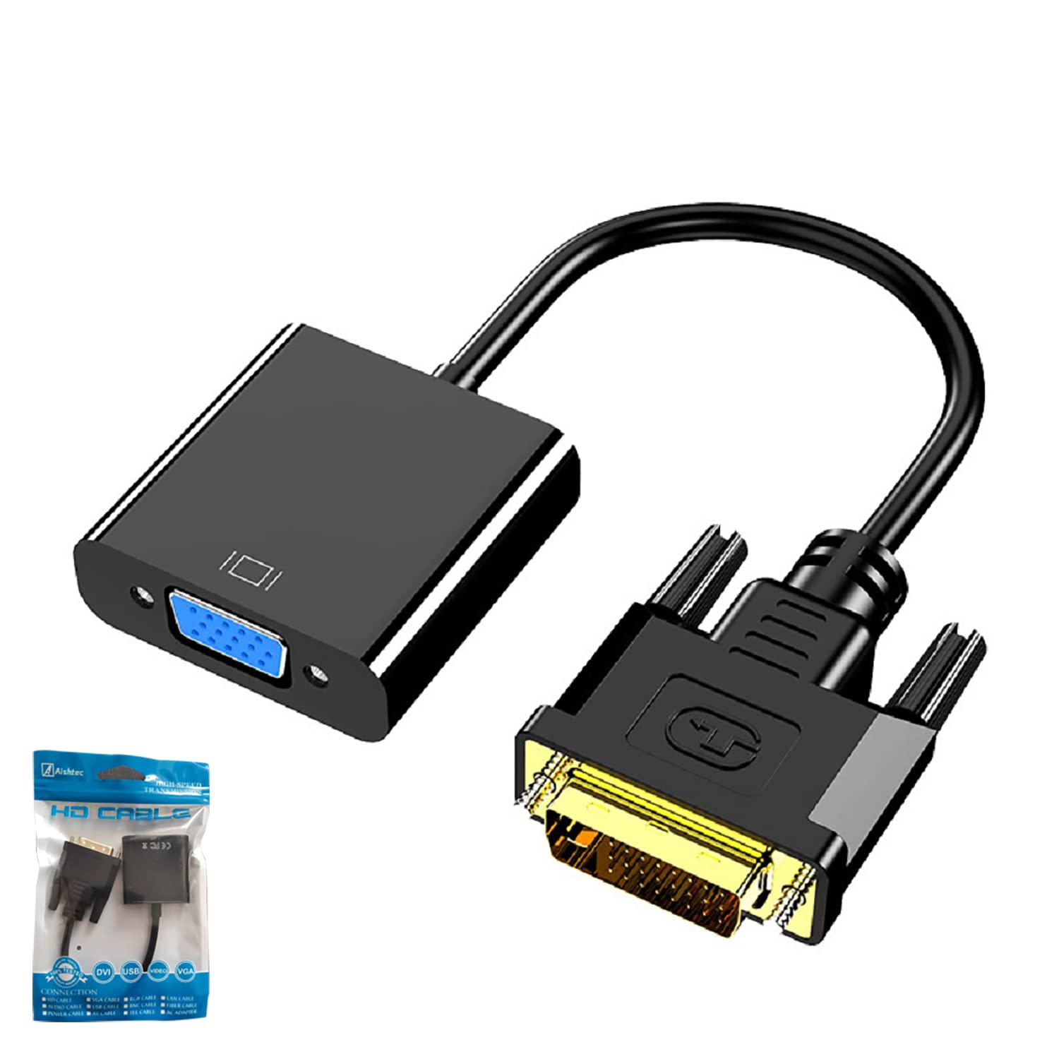 Adaptador de DVI(24+1) a VGA, Cable Convertidor activo de 1080P, de macho a hembra, compatible con 60 Hz y 3D para conectar sistemas DVI(24+1) a pantallas VGA - Nero, 20cm