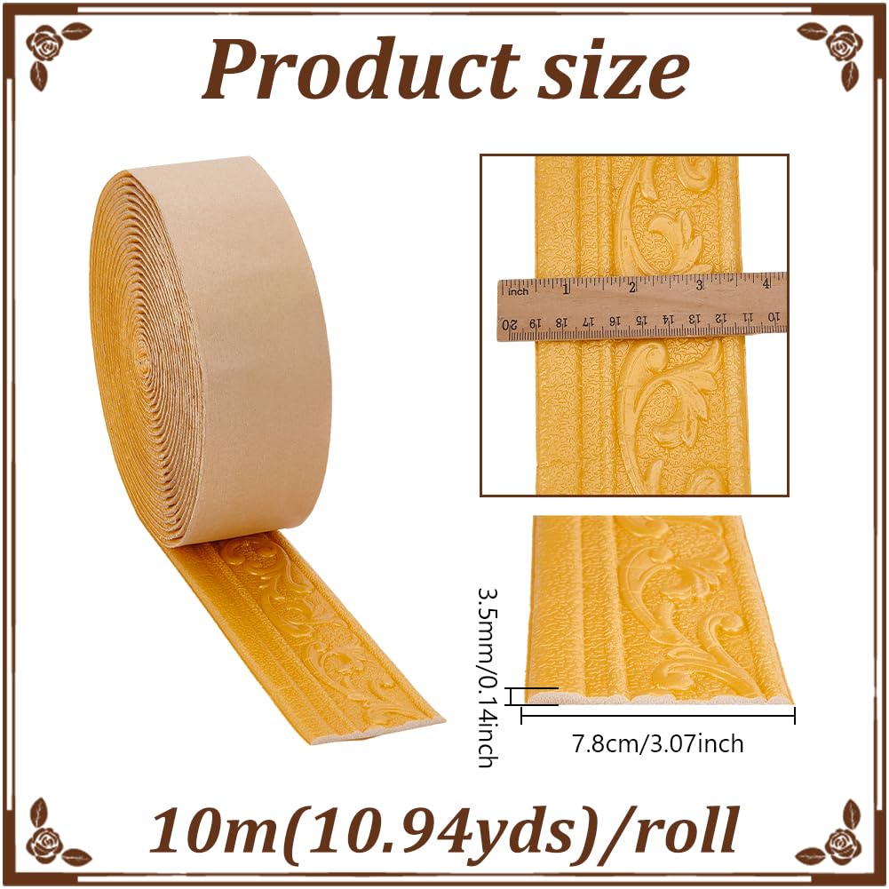 nbeads 10M Bordure en Mousse Autocollante, 7.8cm de Large Bordure de Papier Peint Décorative Plinthe Murale en Mousse pour Hôtel et Maison Décoration à Faire Soi Même, Or