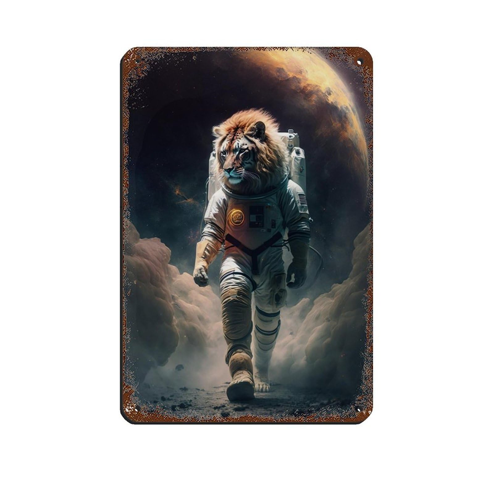 Astronaut Lion, Futuristic Animal（1） Tin Sign Vintage Metal Pub Club Cafe Bar Home Wall Art Decoration Poster Retro 8x12inch(20x30cm)