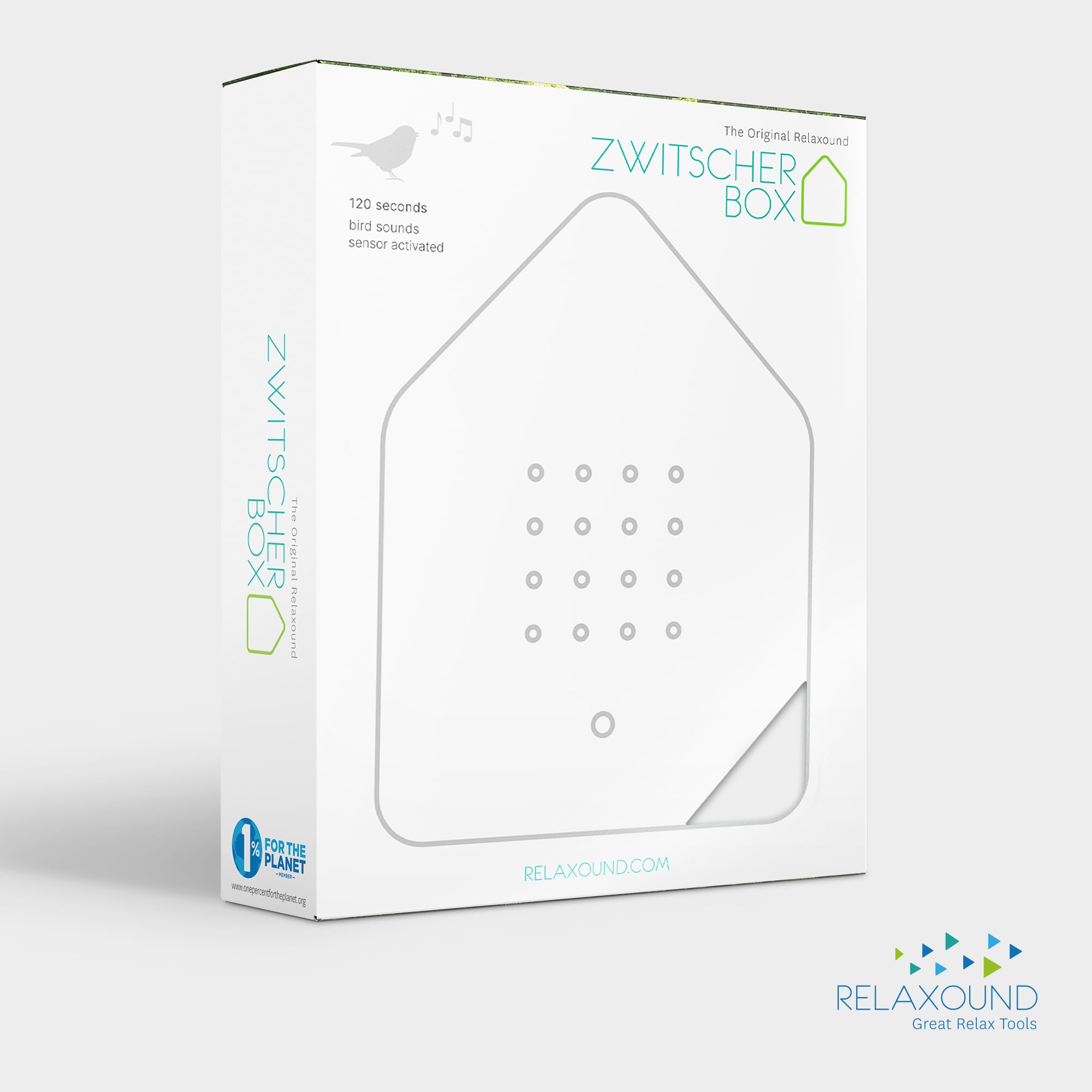 RELAXOUND ORIGINAL Zwitscherbox "White" – Moderne Vogelgezwitscher Box – Entspannender Vogelgesang – Bewegungsmelder mit Sound – Naturgeräusche Soundbox