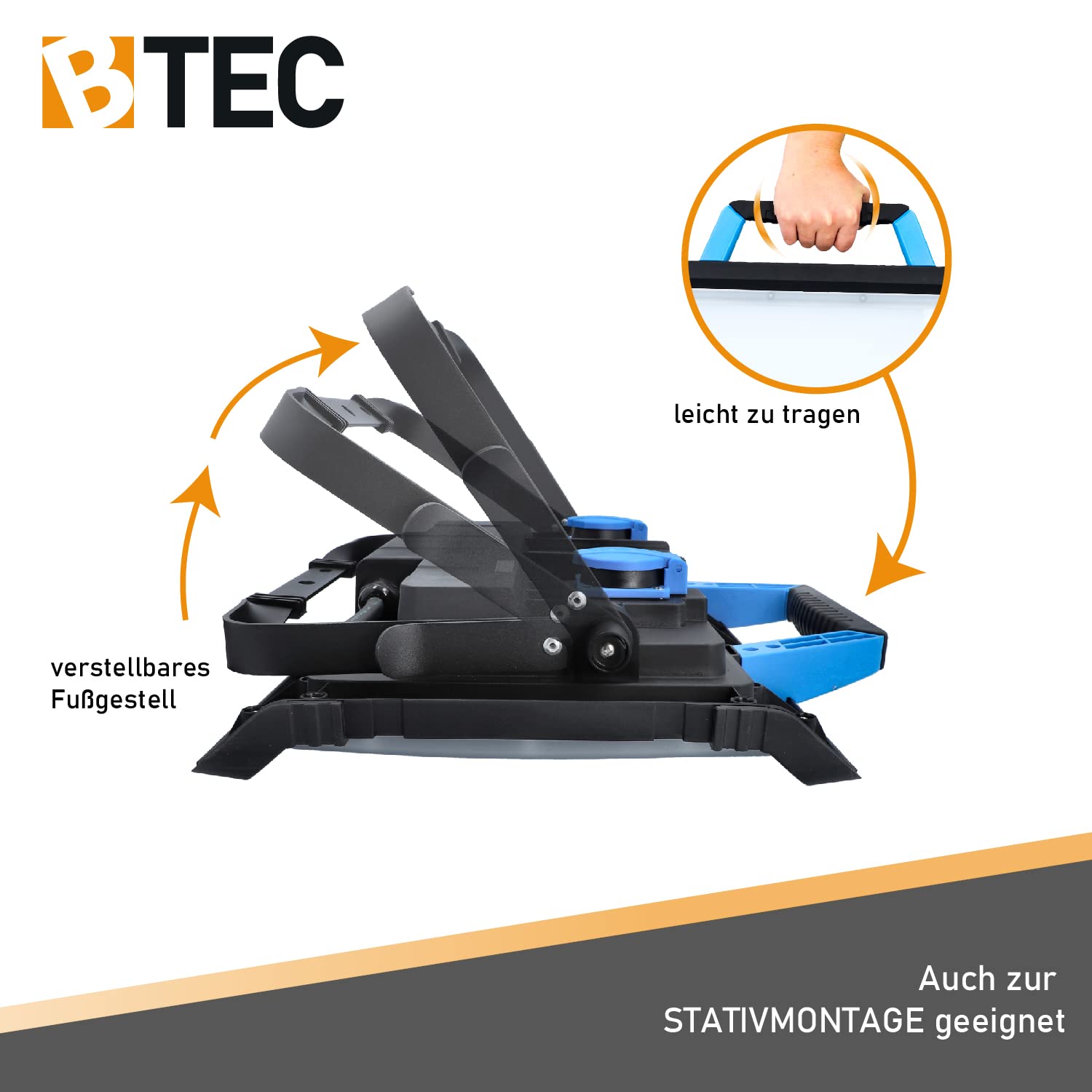 BTEC Worker LED Arbeitsleuchte 80 Watt Mit Steckdose - Baustrahler, Arbeitslampe, Bauleuchte, Werkstattlampe, Baustellenlampe