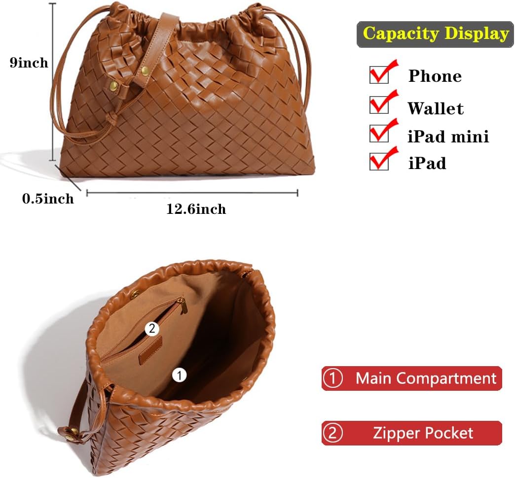 Woven Large Crossbody Bags for Women Trendy Soft Leather Shoulder Tote Purses - Image 7