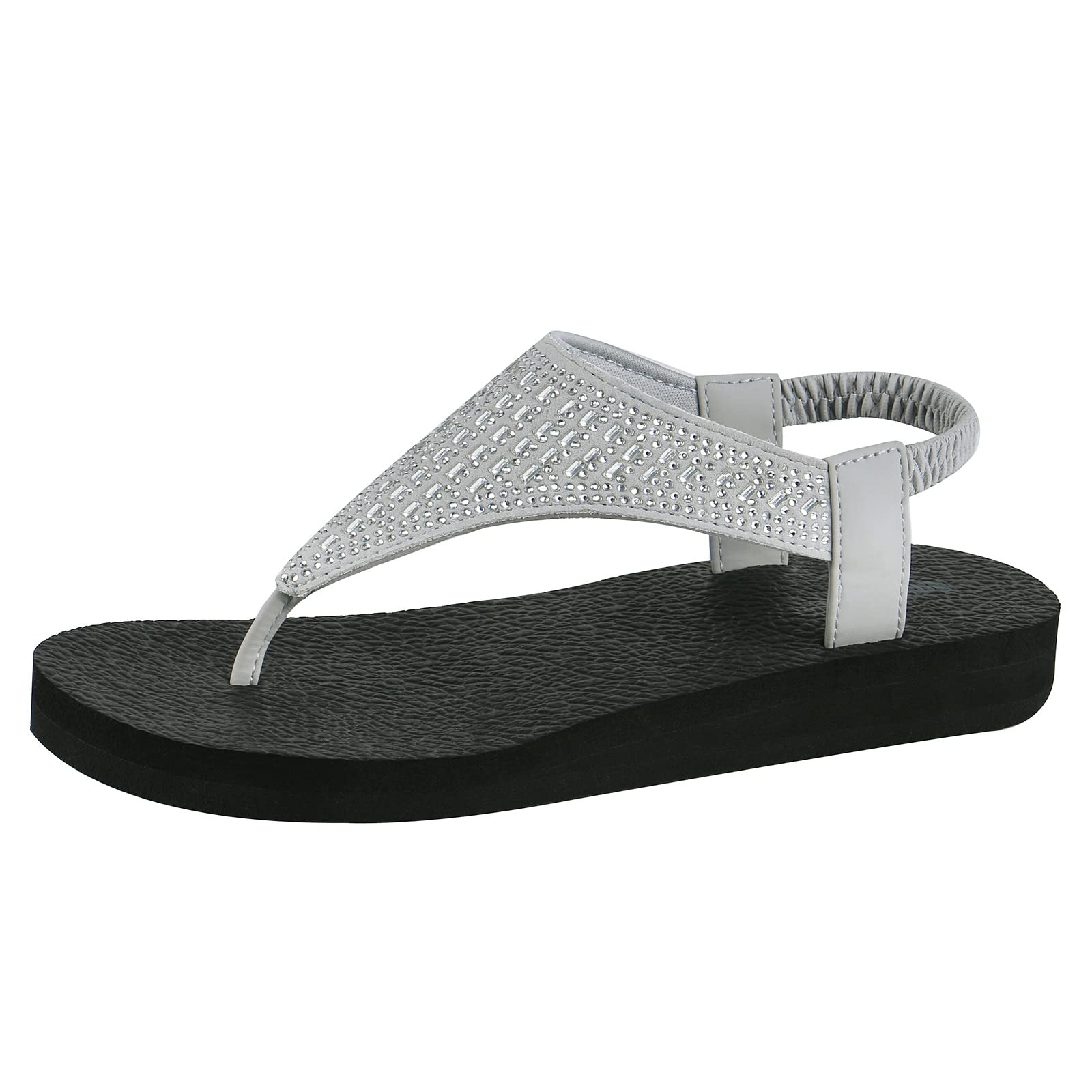 Teezerber Women's Yoga Mat Flat Sling Sandals Slingback Rhinestone Flip Flops Sandal