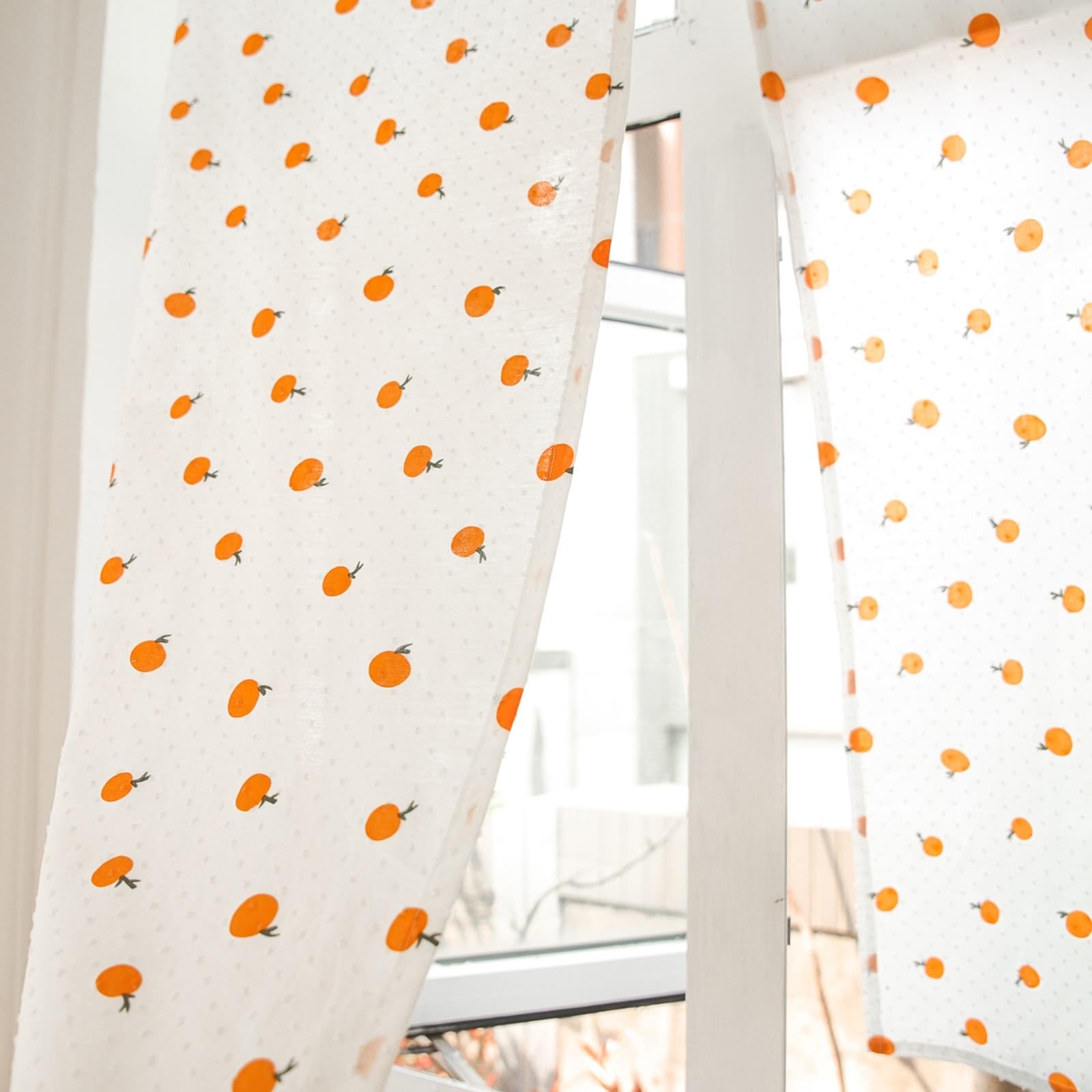 KnSam 2er Scheibengardine Voile Bistrogardine HxB 30x140cm, Orange Muster Beige Orange Bistrogardine Kurz, Haken Baumwolle Fenster Vorhang für Privatsphäre Fenstervorhang Wohnzimmer