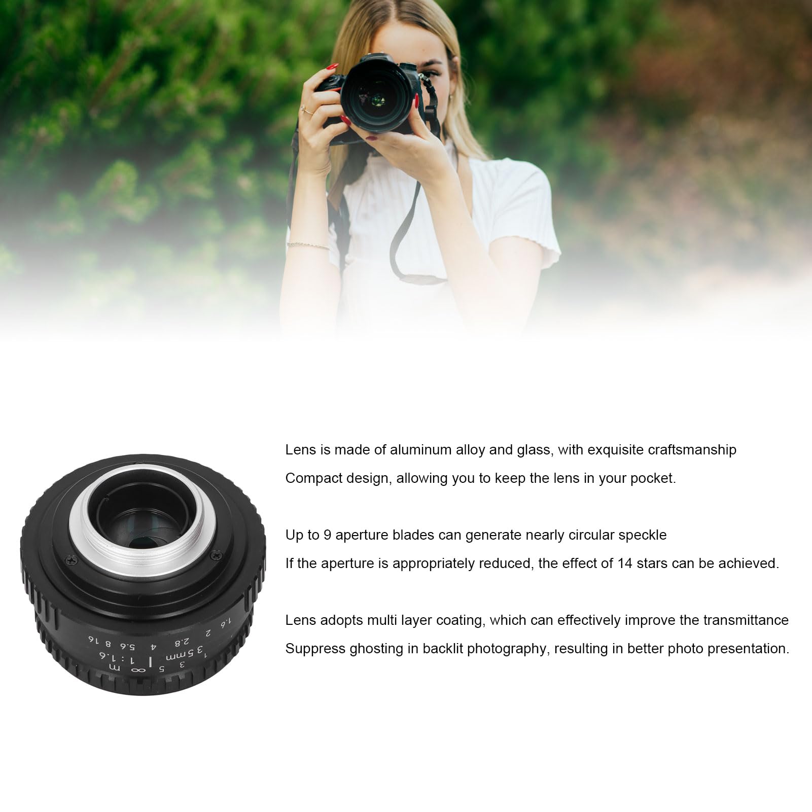 Obiettivo con Messa a Fuoco Manuale 35 Mm F1.6, Obiettivi per Fotocamera Mirrorless con Telaio in Lega di Alluminio con Rivestimento Multistrato per Fotocamere APS
