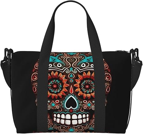 Travel Duffel Bags Personal Item Bag Carry On Luggage Bag Training Handbag Lightweight Waterproof Sports Gym Bag Sugar Skulls Day of The Dead Weekender Bag for Women Men, Black, One Size, Travel
