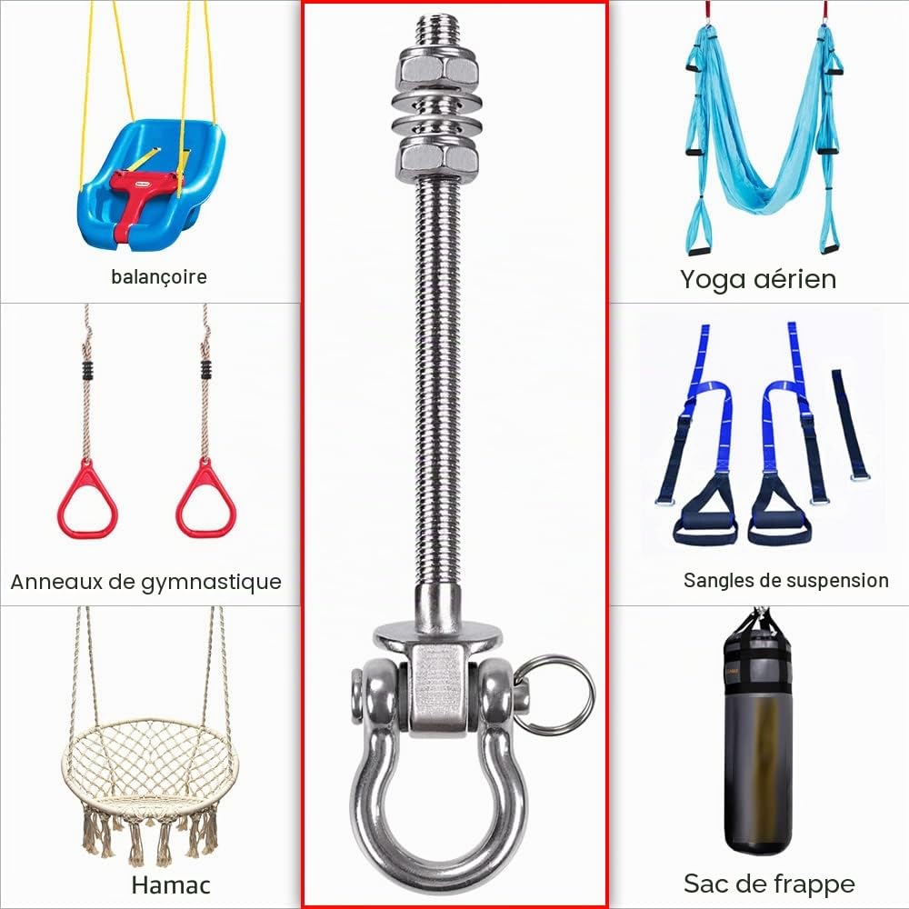 SELEWARE Lot de 6 Support de balançoire Robuste, 235 mm, Crochets de balançoire pour Chaise de hamac de Yoga à Poutre en Bois et en Acier, Sac de Frappe