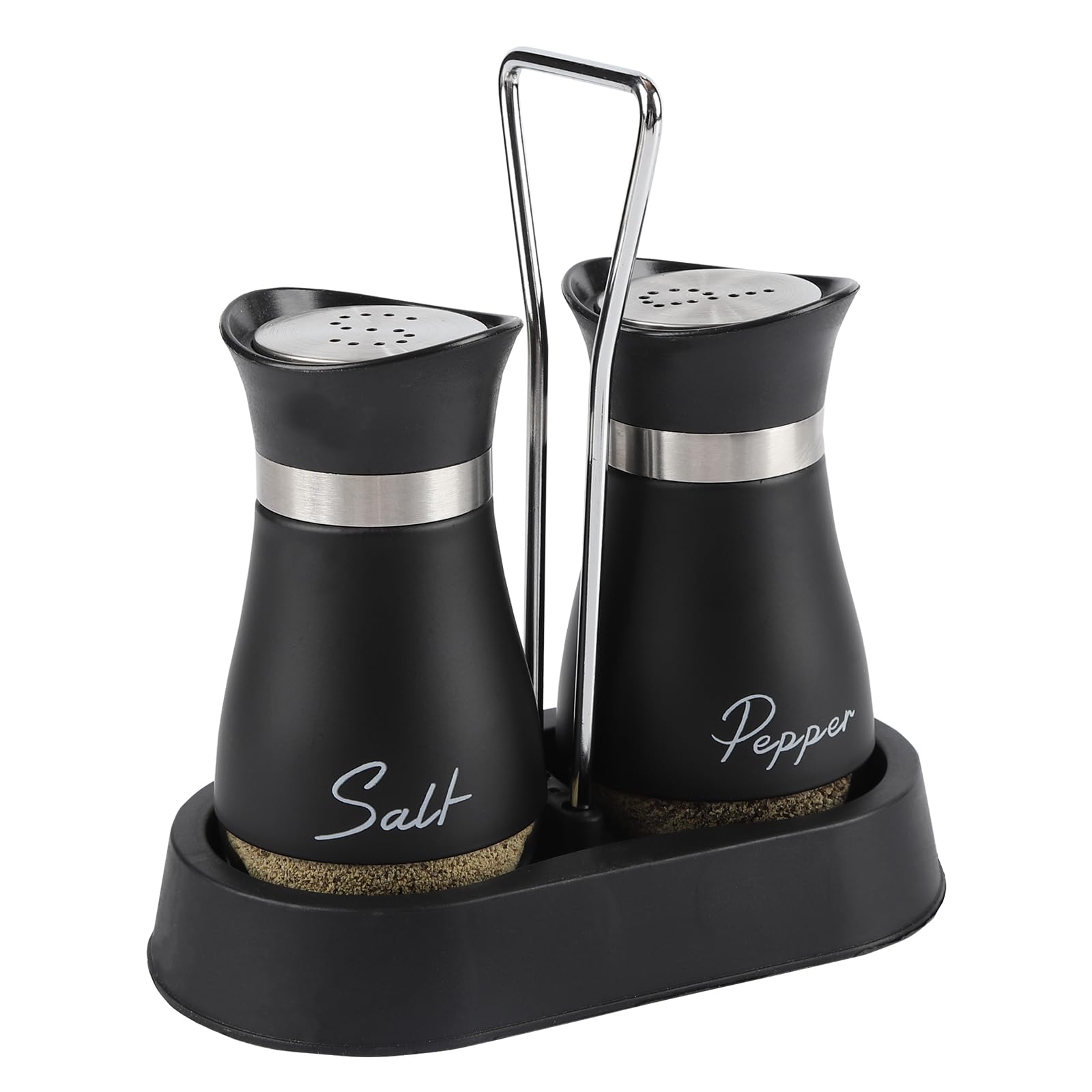 HZPZPP ,Salt and Pepper Sets,Salt and Pepper Shakers Sets with Holder,Set of 2 Stainless Steel and Glass Bottle Stainless Steel,Salt Shaker Dispenser for Cooking BBQ (Black)