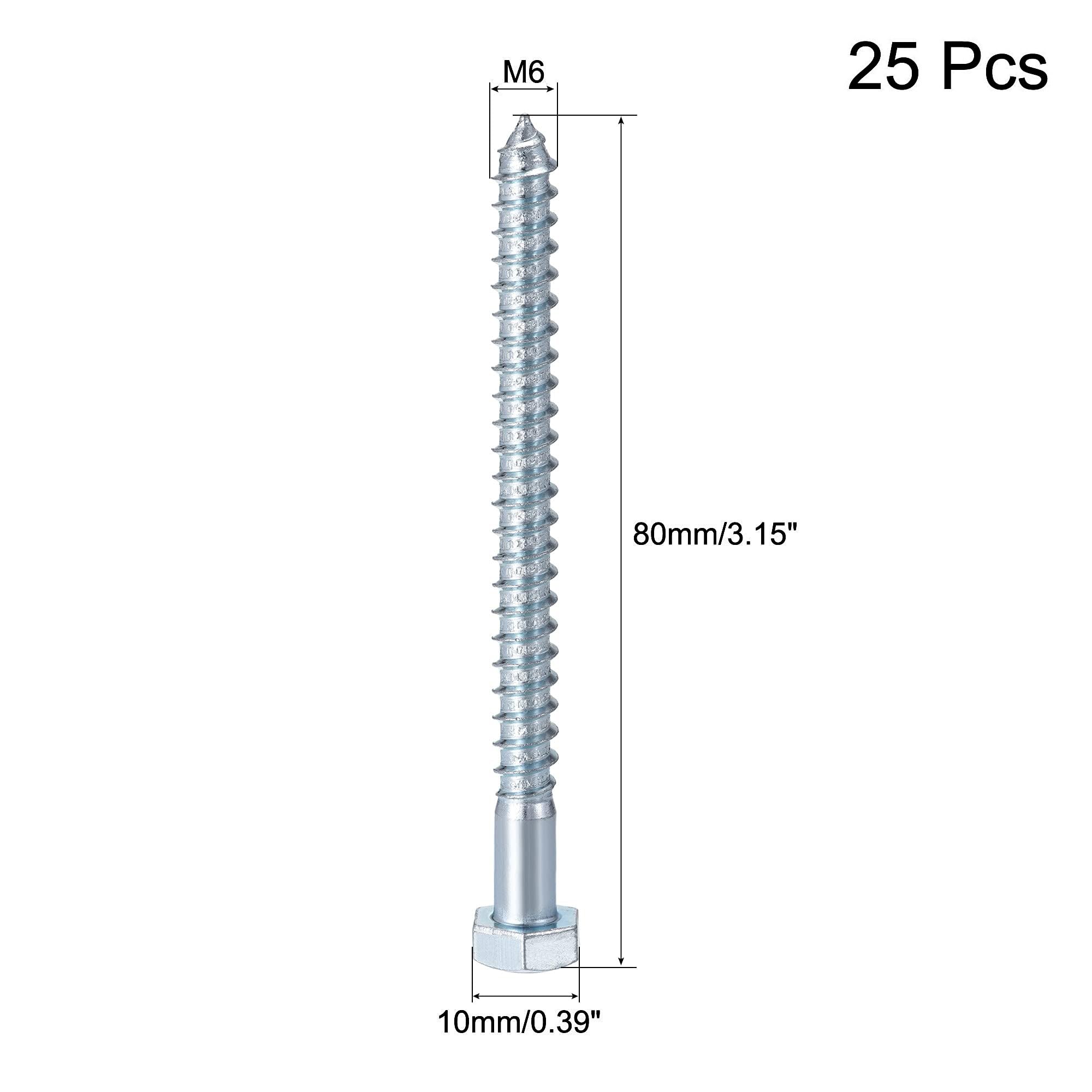 Unifizz 25 Pcs Hex Lag Screws, M6 x 80mm Carbon Steel Zinc Plated Wood Bolts - Image 2