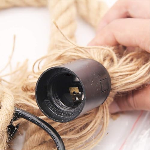 Miniatura 4 de MQ Lámpara colgante de cuerda de cáñamo vintage, lámpara colgante de una sola cabeza 3.3 pies, cable de linterna E26 E27, enchufe para iluminación