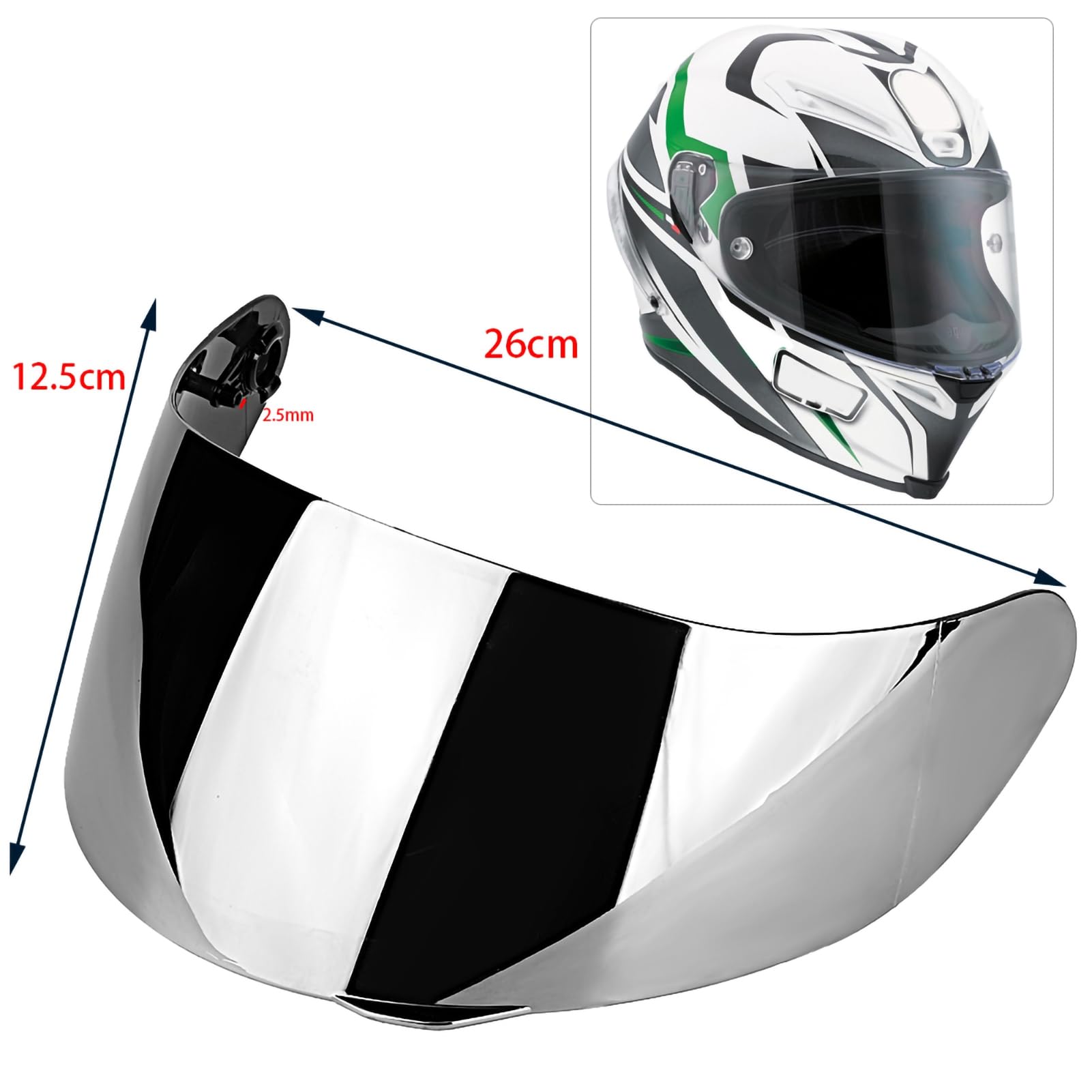 Watris Veiyi Kask AGV K1 wizjer, srebrny, 26 cm, wizjer, kask motocyklowy, przednia szyba AGV, kompatybilna z K1 K3 SV K5