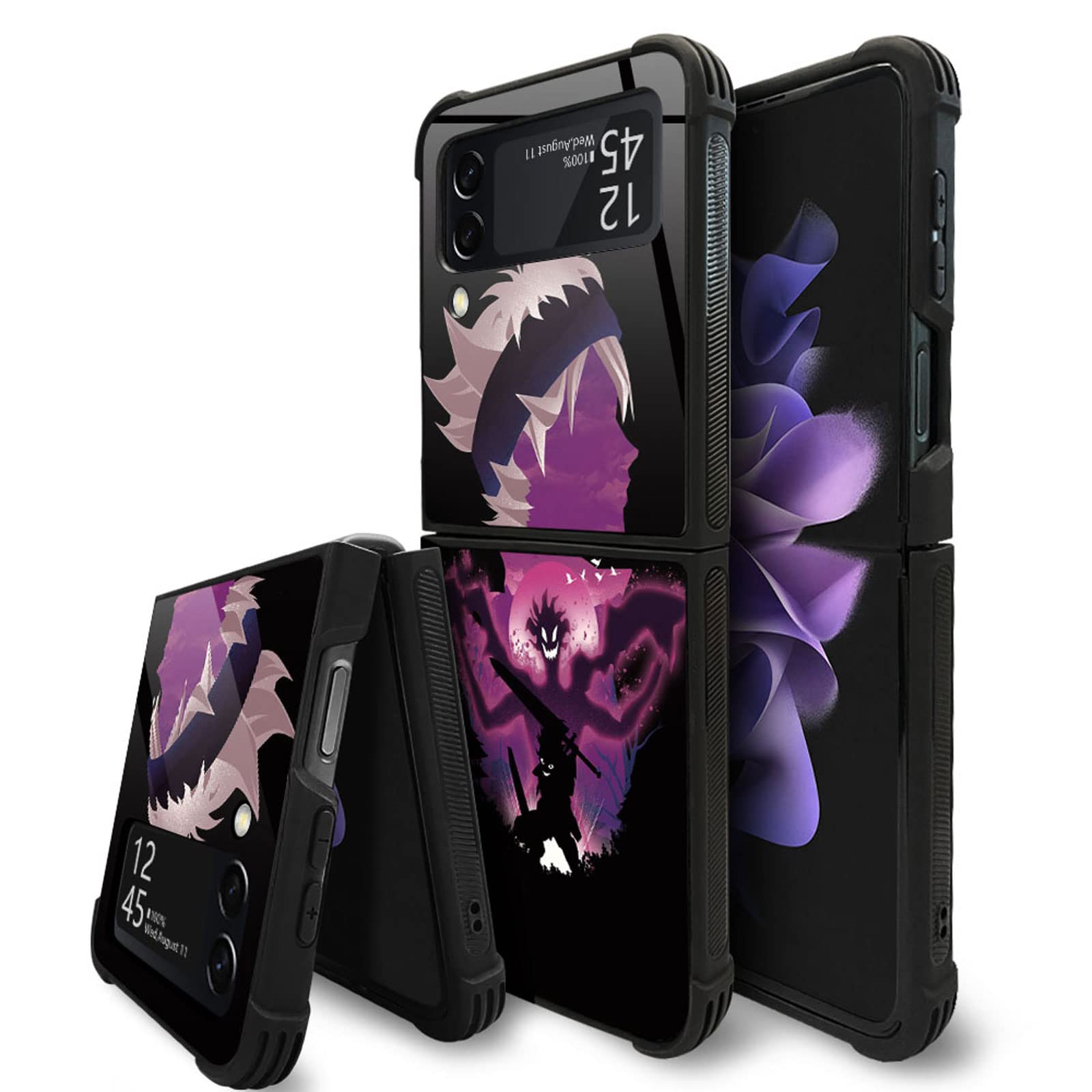 CARLOCA Compatible with Samsung Galaxy Z Flip 4 5G Case,Purple Anime face Pattern Ultra Protection Shockproof Soft Silicone TPU Non-Slip Back for Samsung Galaxy Z Flip 4 5G