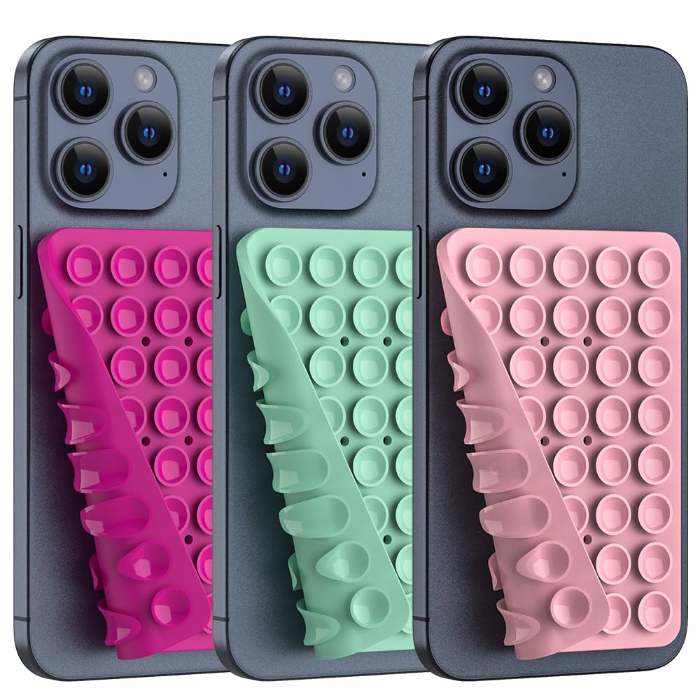 Double Sided Silicone Suction Phone Holder Mount, Silicon Accessory for iPhone and Android, Hands-Free Mirror Shower Phone Holder, TikTok Videos and Selfies (Combo F)