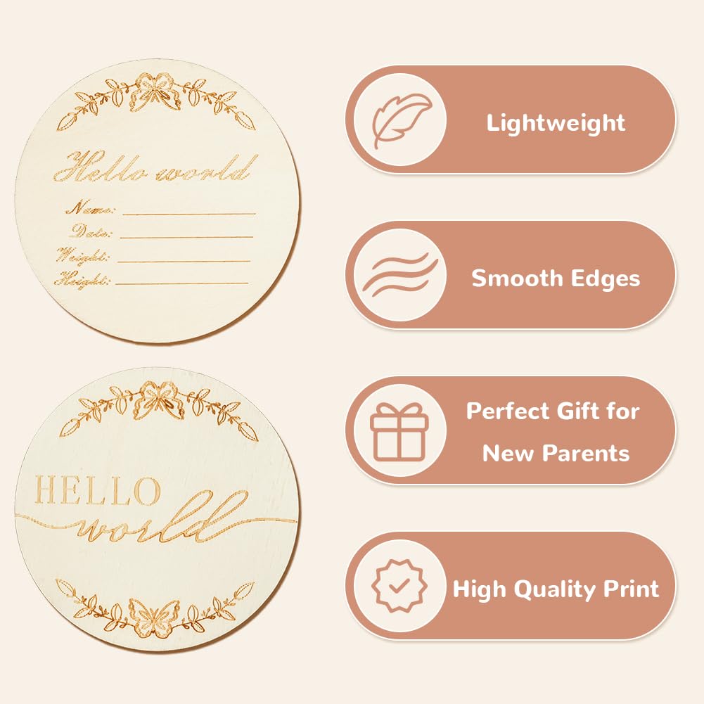 HAGOT 14 PCS Wooden Baby Milestone Cards, Round Month Newborn Sign, Gifts for New Parents, #2 Style B, 10.8cm x 7cm - Image 3