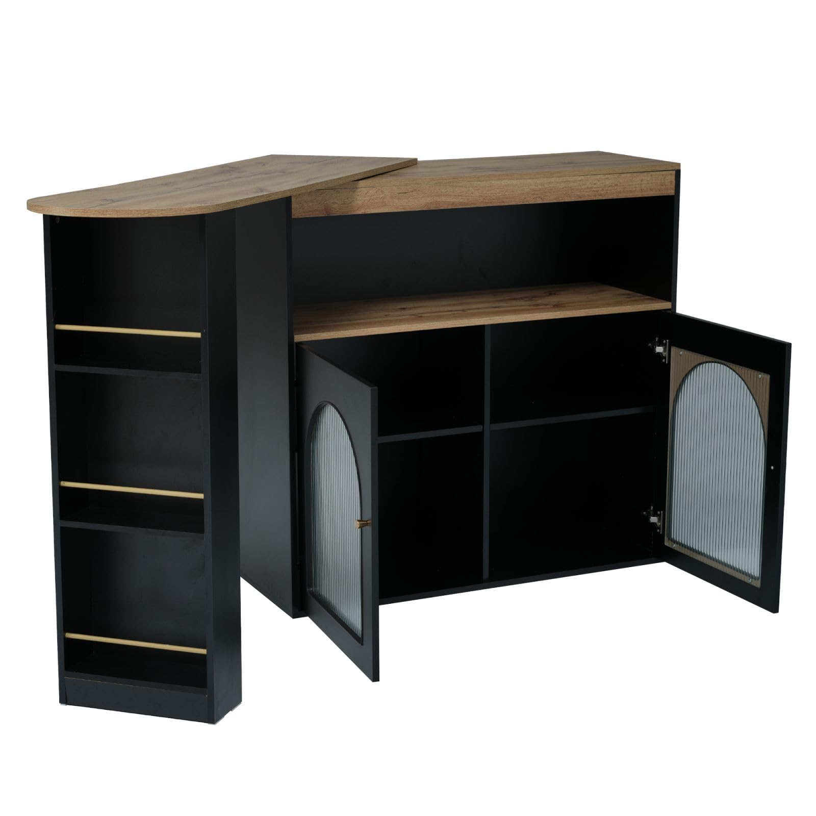 Sweiko Bar télescopique Table Moderne, Table de Salle à Manger télescopique avec Espace de Rangement, pivotante,Meuble de Rangement pour la Salle à Manger (Black)