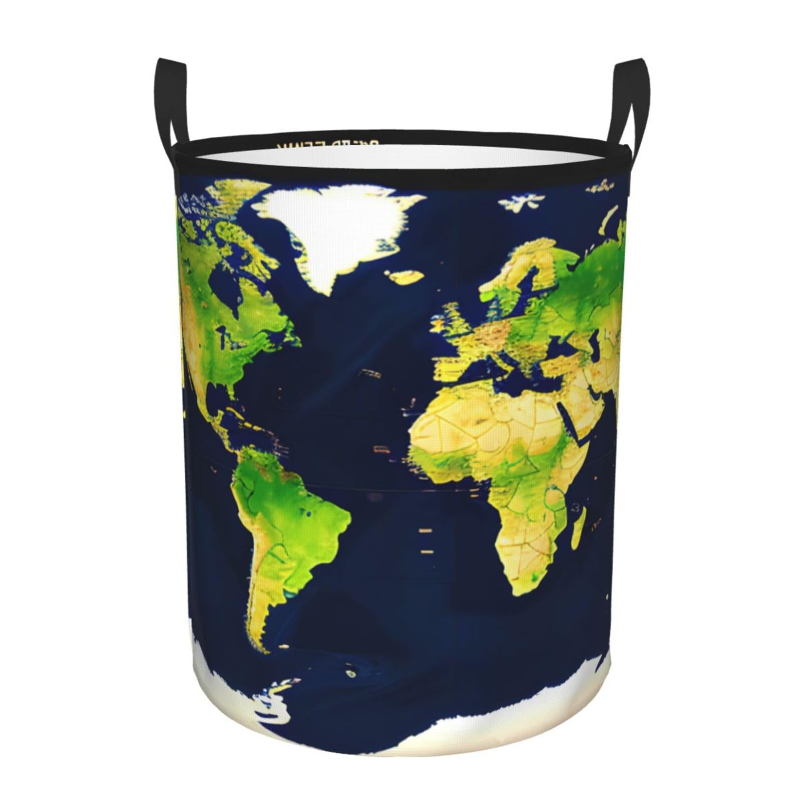 S Collapsible Round World Map Print Laundry Hamper
