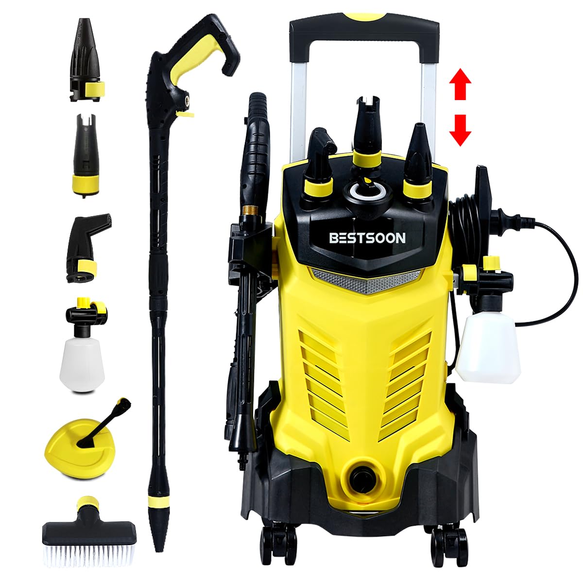 3800PSI High Electric Pressure Washer Power Washer with 360° Spinner Wheels 2400W High Power 260Bar Jet Cleaner Sprayer Detergent Bottle Turbo Nozzle - HGYO04-3800PSI