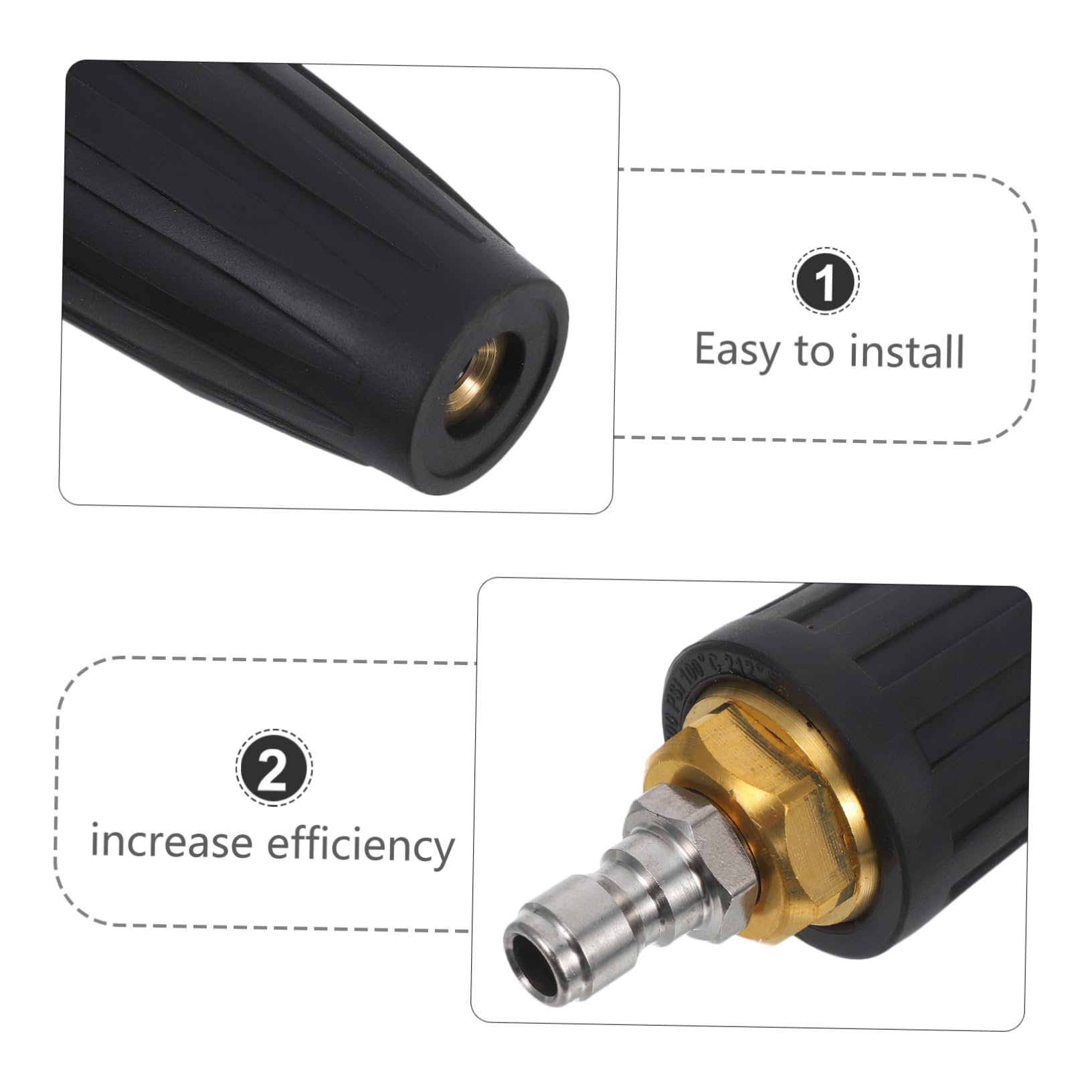 Ugello ad Alta Pressione Rotante Turbo Quick Connect 1/4 4000 Psi | Nero, Gomma e Acciaio Inossidabile Ottone, per Pulizia Industriale su Mattoni e Superfici Varie