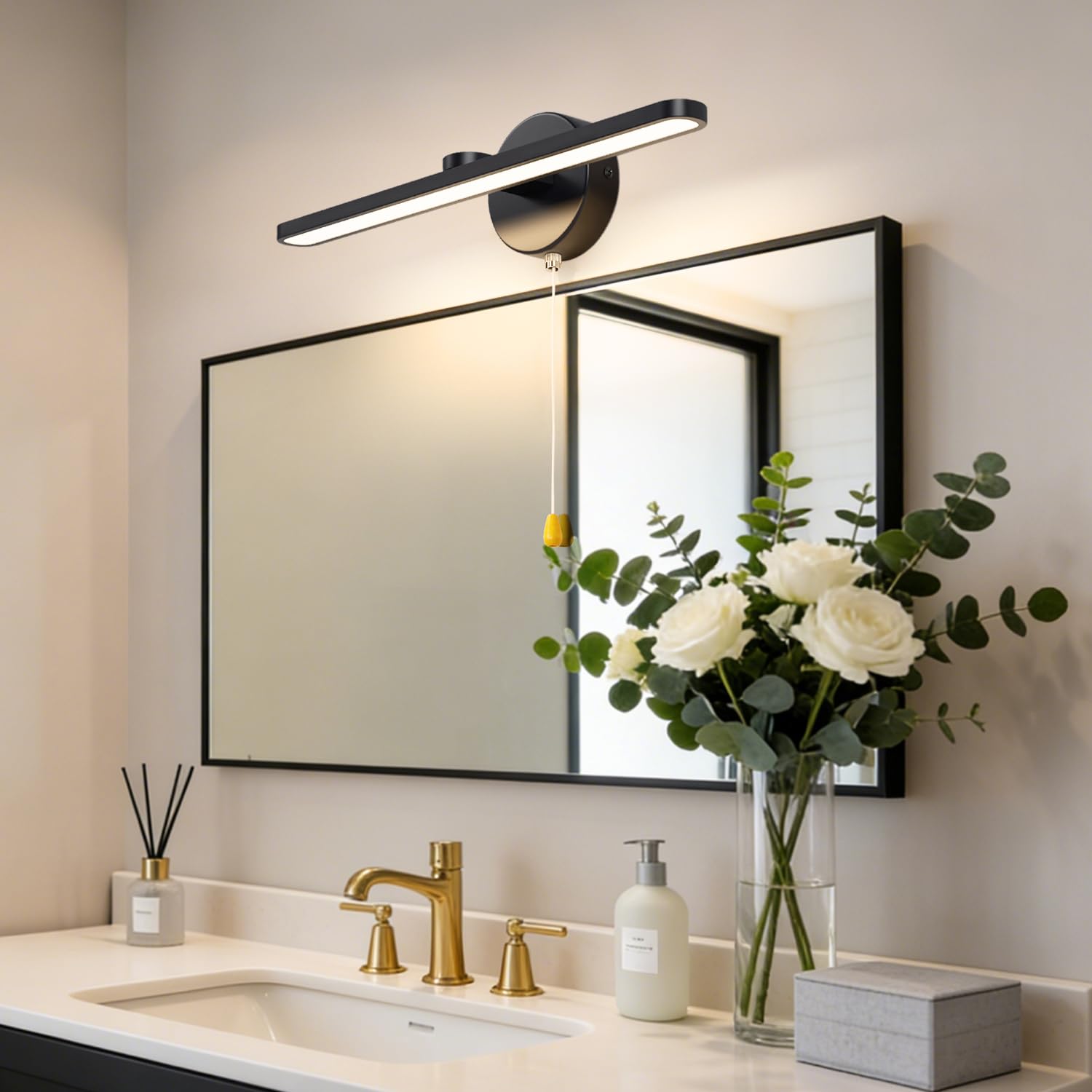 MantoLite Esposizione da Luci per,12W IP44 Lampade da Specchio con Interruttore Faretti da Muro,40CM 3000K Applique da Parete LED Interni Applique Da Parete Luci Lettura(Finitura Nero Opaca)