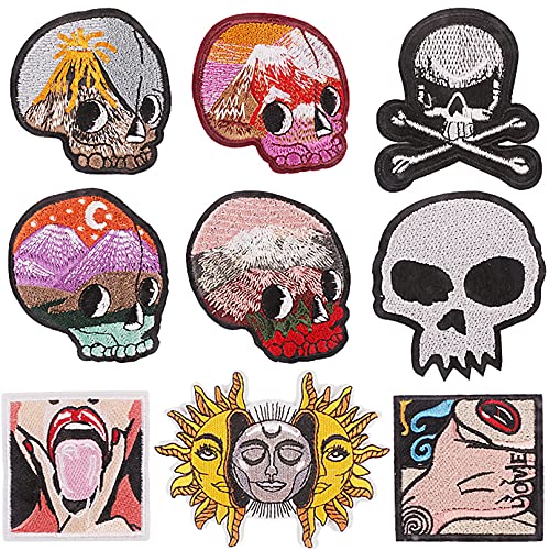 Iron On Patches for Clothing Embroidered Patches Decoration DIY Craft Patches Sew On/Iron On Patches Applique for Clothes Dress Pants Hats Jeans Backpacksï¼ˆSkull-10 Pcsï¼‰