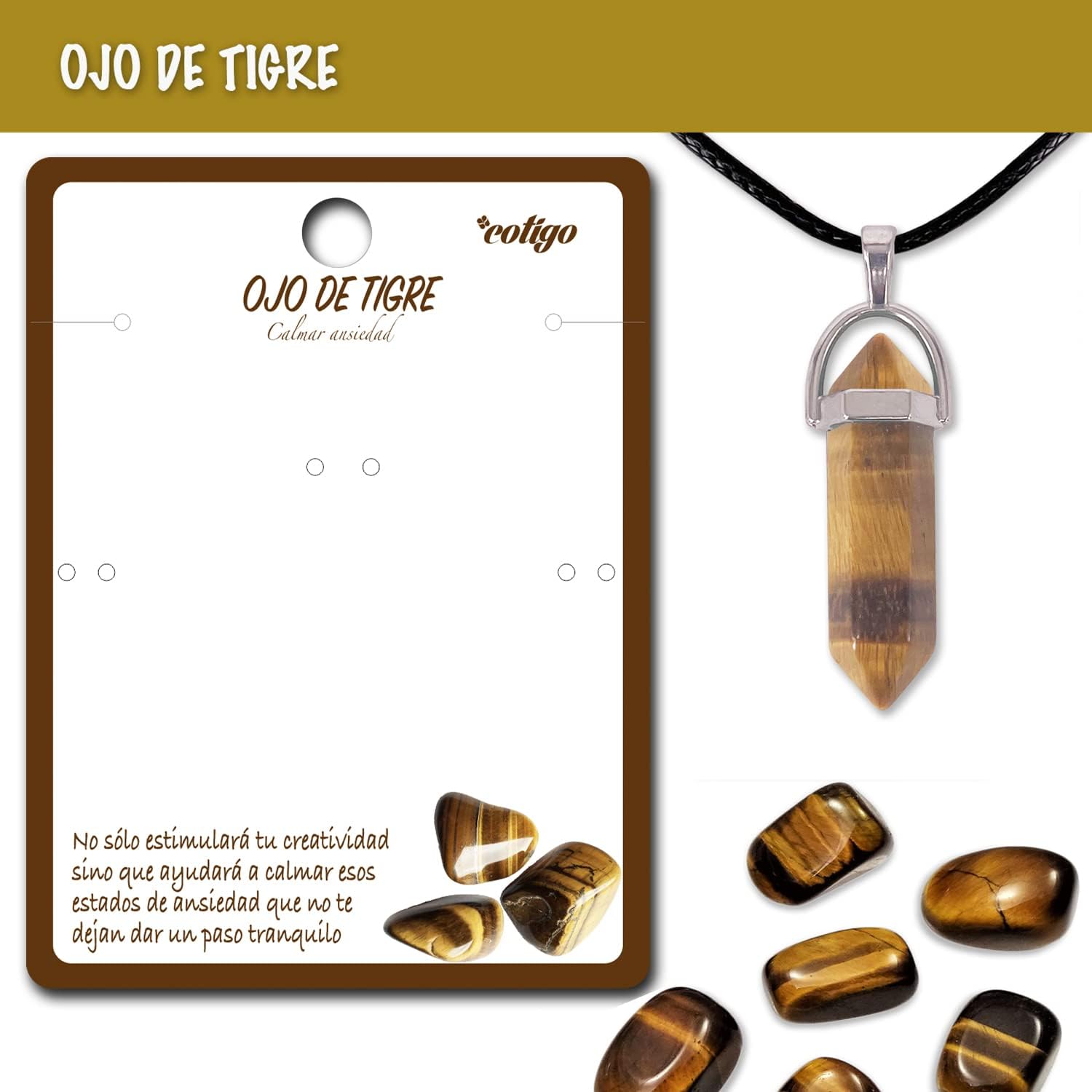 cotigo, Colgante de Piedra Natural de Forma de Punta - Incluye una Cadena de Hilo Encerado Negro 45cm - Distintas Piedras Semipreciosas