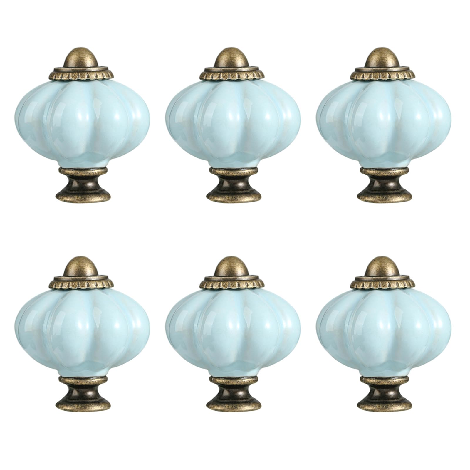 6Pcs Ceramic Cabinet Handles, Pumpkin Drawer Knobs for Bedroom Dresser Kitchen Cupboard Pulls Single Hole Drawer Handles Dressers Replacement