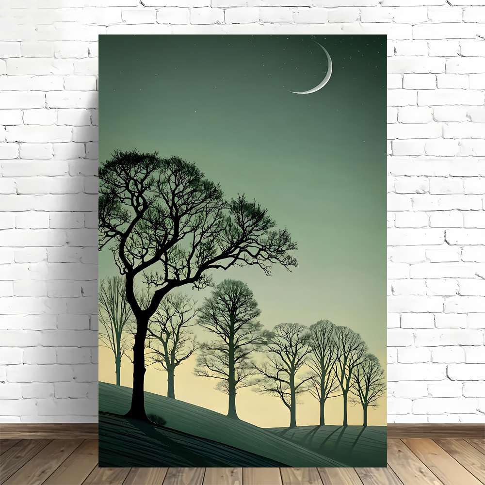 CWZBFEH Starry Night with Bare Trees and Crescent Moon Canvas Artwork for Living Room(55x75cm/No frame)