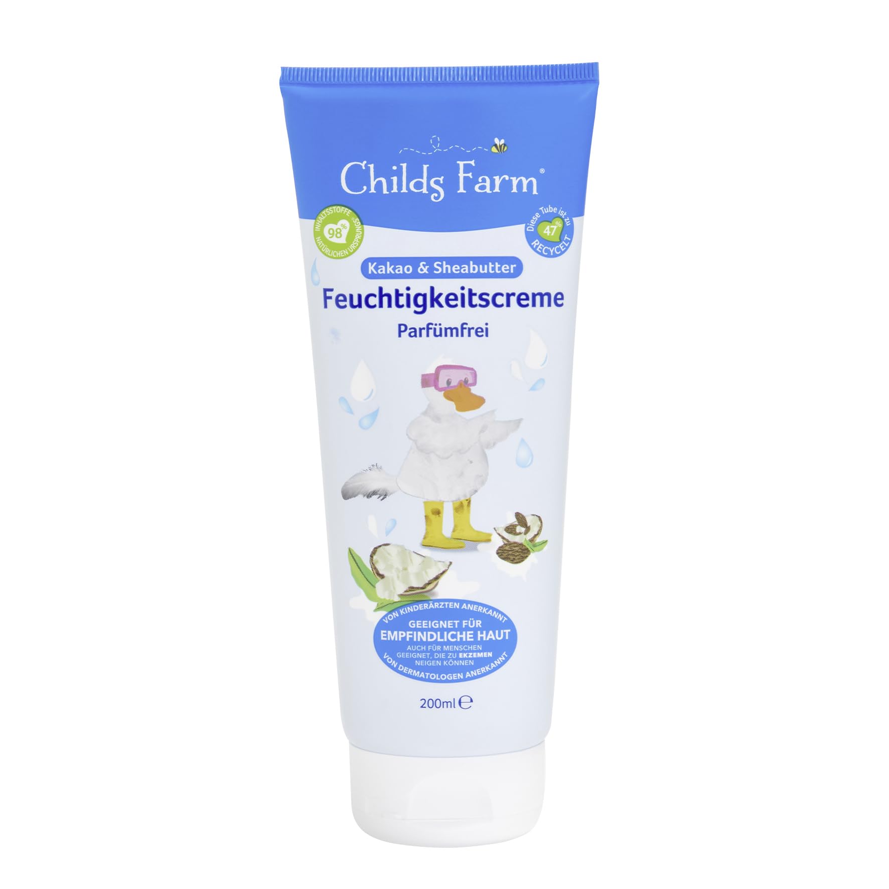 Childs Farm Kinder Feuchtigkeitscreme 200 ml, parfümfrei, beruhigt und spendet Feuchtigkeit | Geeignet für trockene, empfindliche und auch zu Neurodermitis neigende Haut