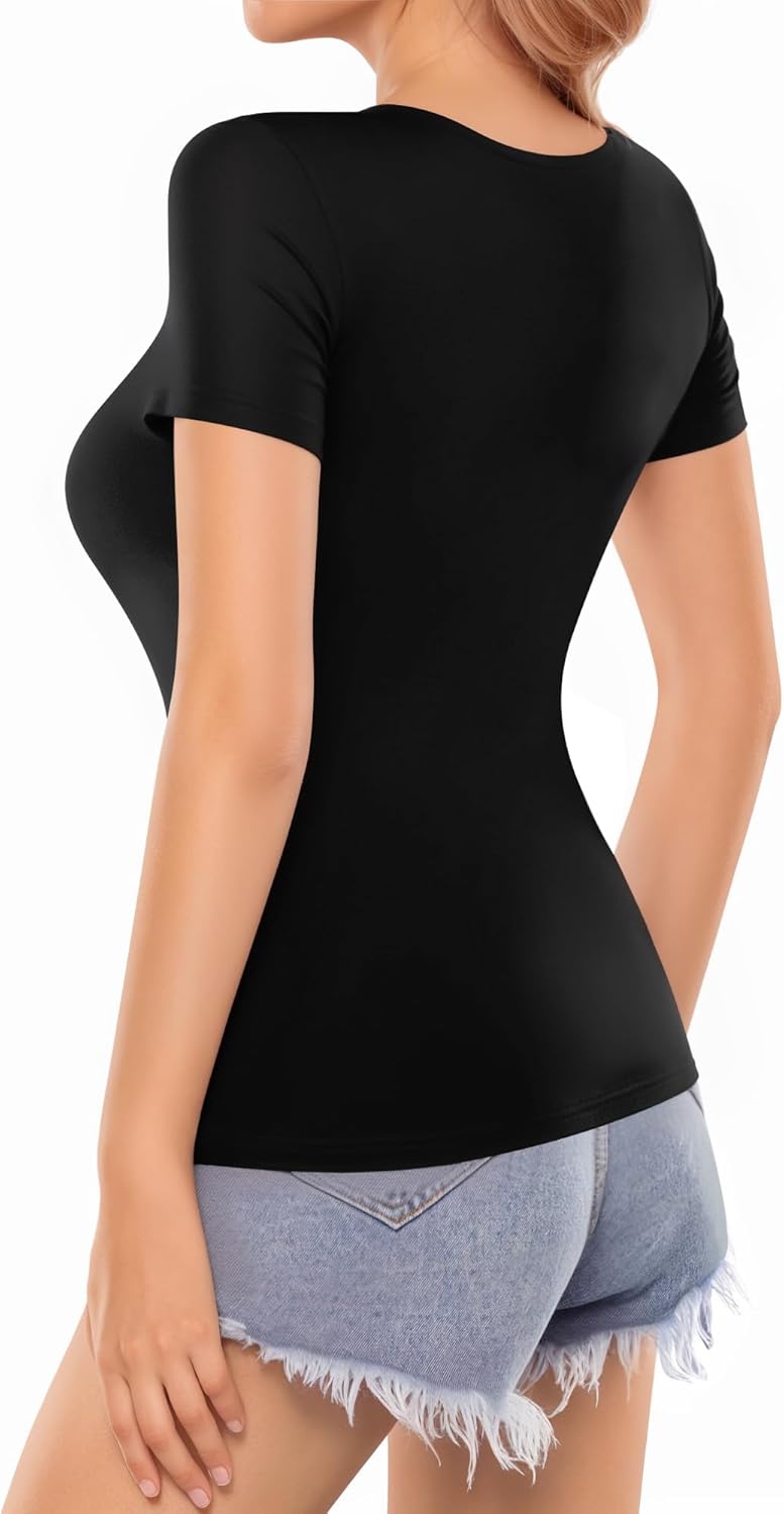 MANGOPOP Womens Square Neck T Shirts Long Sleeve Short Sleeve Tops Fitted Tees - Image 4