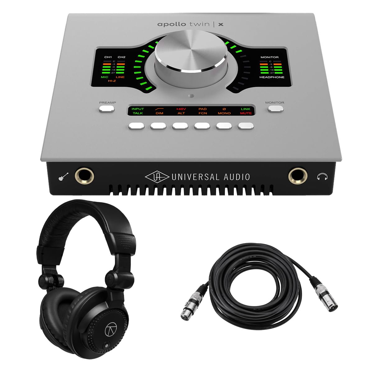 Universal Audio Apollo Twin X DUO Gen 2 Thunderbolt 3 Audio Interface with Studio+ Plug-Ins, Bundle with TAPH100 Monitor Headphones and 25' XLR M to F Microphone Cable-image-11