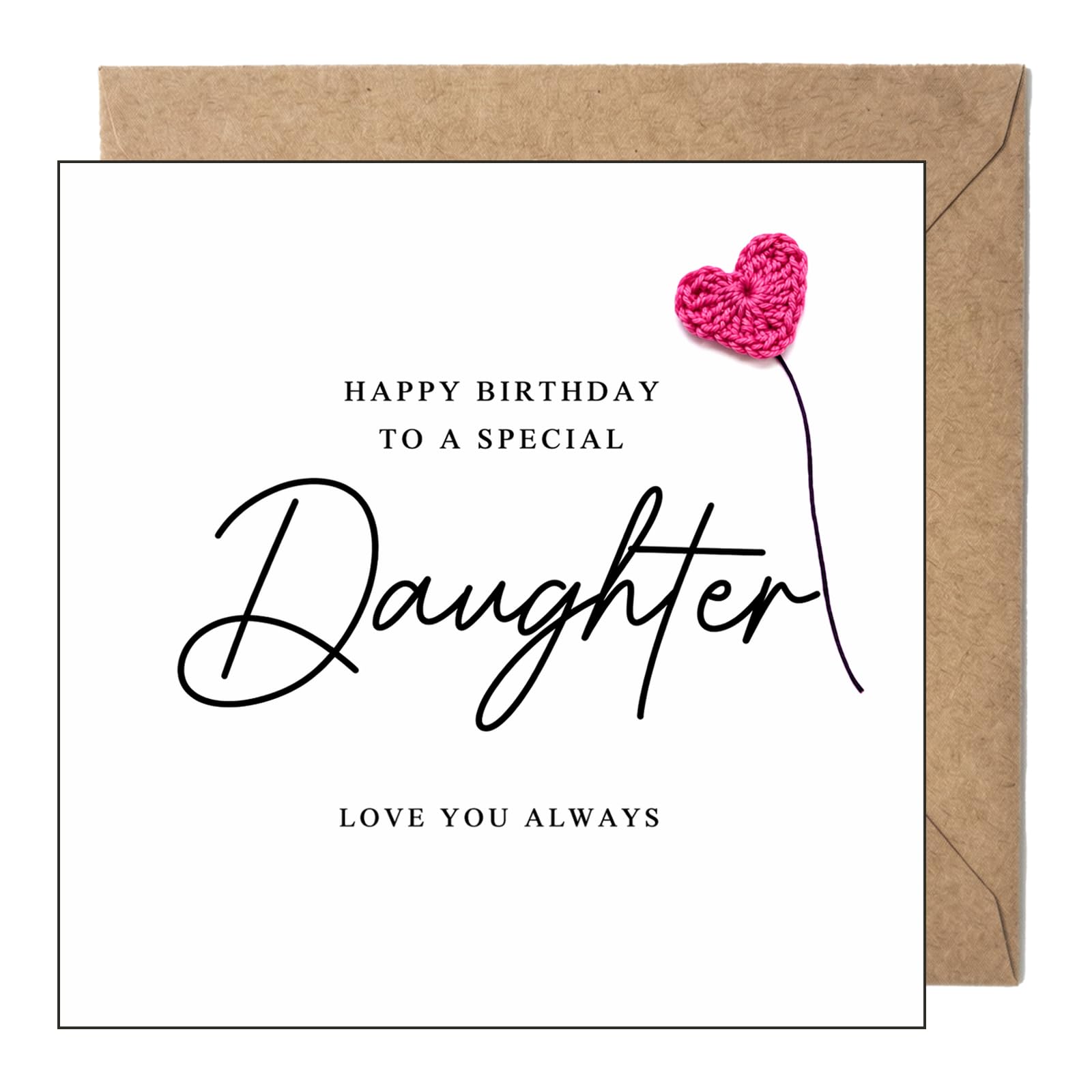 AIKOBAA Special Daughter Birthday Card – Happy Birthday Daughter Card, Birthday Cards for Adult Daughter, Gifts for Daughters, Teen Daughter Card, with Red Knitted Heart & Kraft Envelope