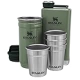 Adventure Pre-Party and Nesting Shot Glass Set | 8 oz Leakproof Hip Flask | 4 Shot Glasses in Travel Carrying Case | Insulated Stainless Steel Liquor | BPA-Free | Hammertone Green