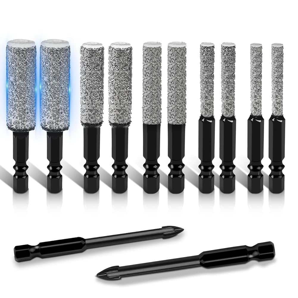 Ensemble de Forets à Diamant à Noyau en Cire Sèche 12PCS 35mm de Meulage Prolongée Brasée Tige Hexagonale 1/4"