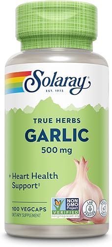 SOLARAY Bulbo de ajo de 500 mg  Apoyo para sistemas inmunológicos, circulatorios y cardiovasculares saludables, vegano, sin OMG  100 cápsulas