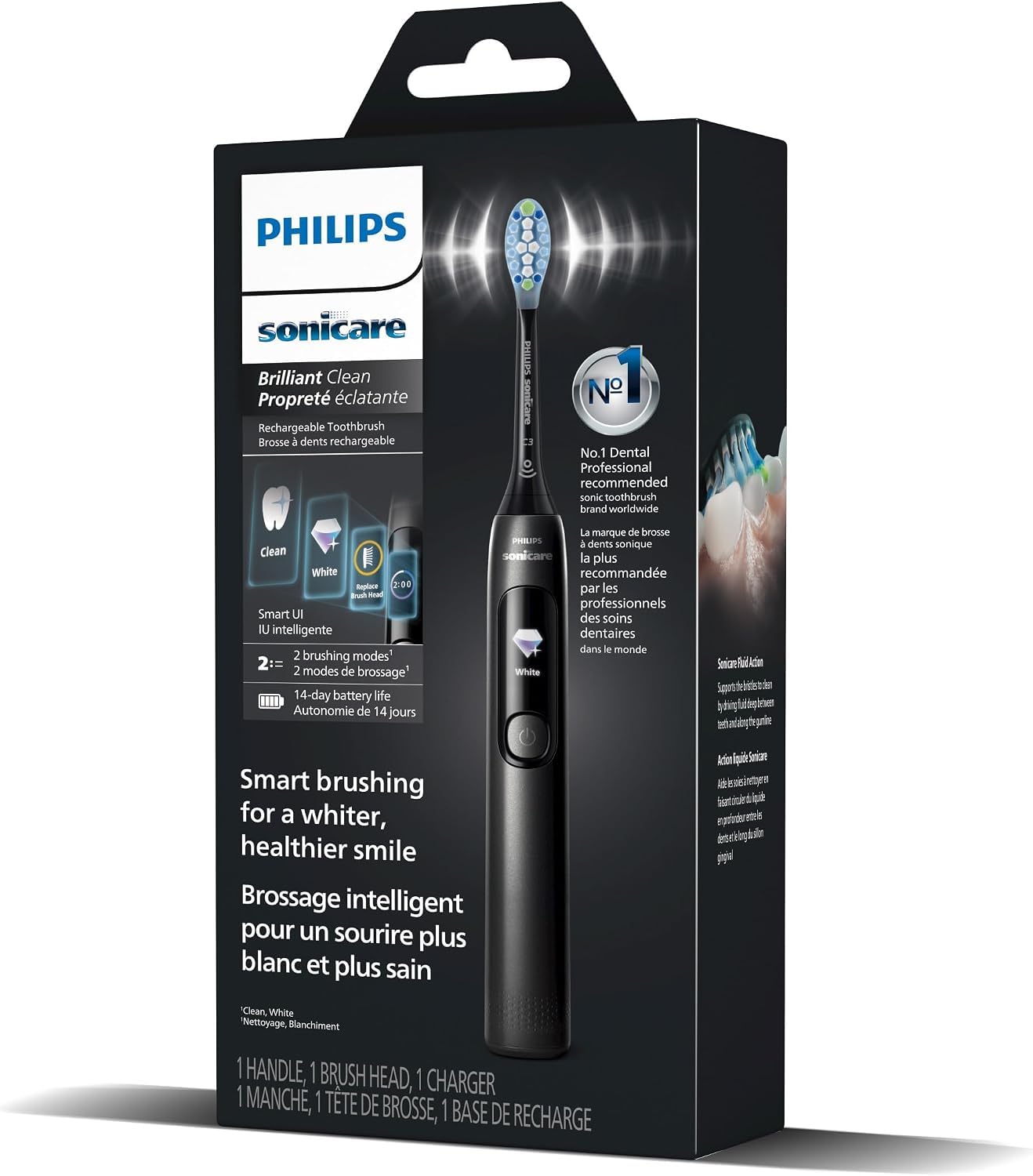 Philips Sonicare Brilliant Clean HX3792/21 - Spazzolino elettrico Smart Screen, ricambio testina, 2 modalità di spazzolatura e SmarTimer, colore: nero
